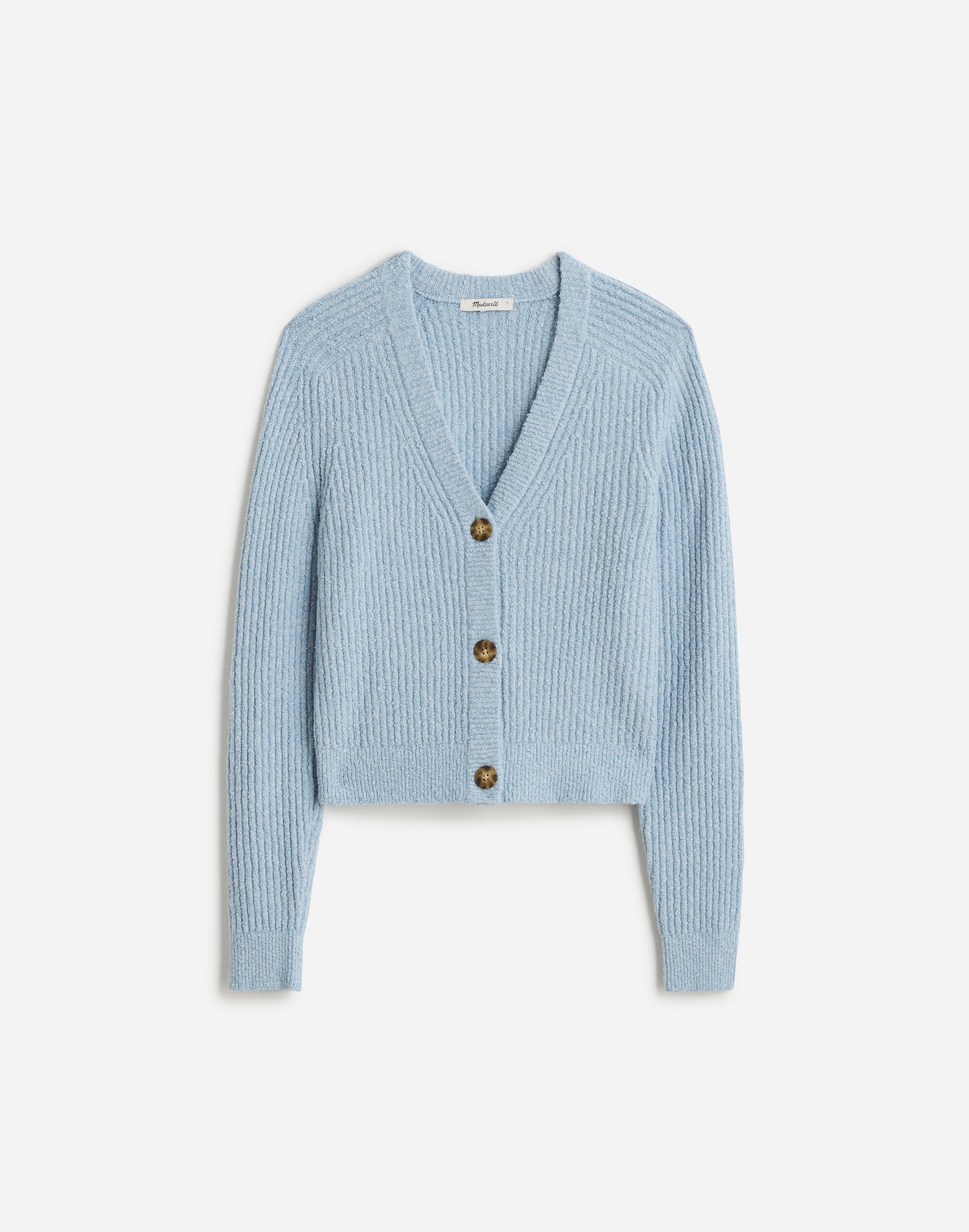 Boucl&eacute;-Knit V-Neck Cardigan Sweater