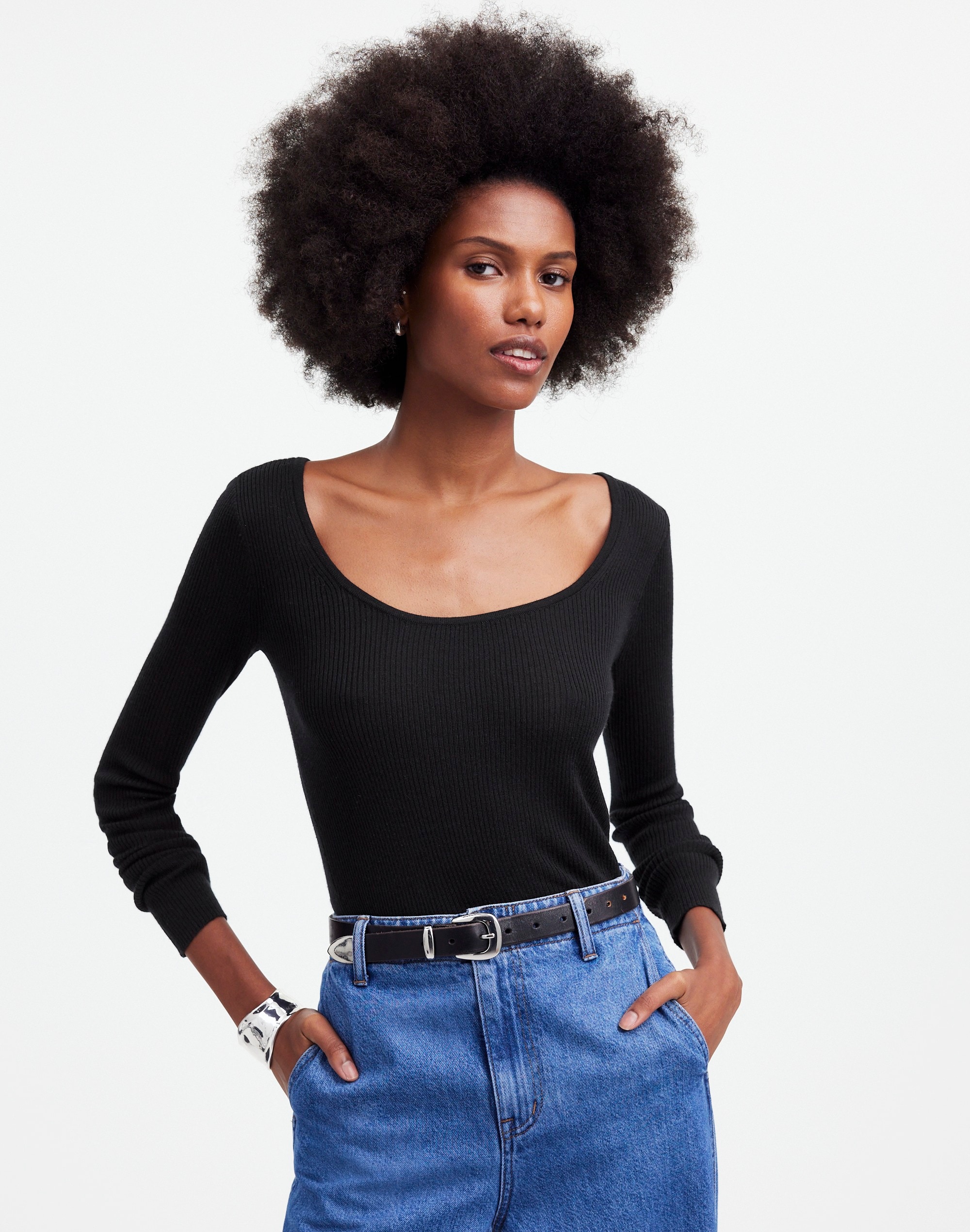 merino wool-silk blend scoopneck sweater