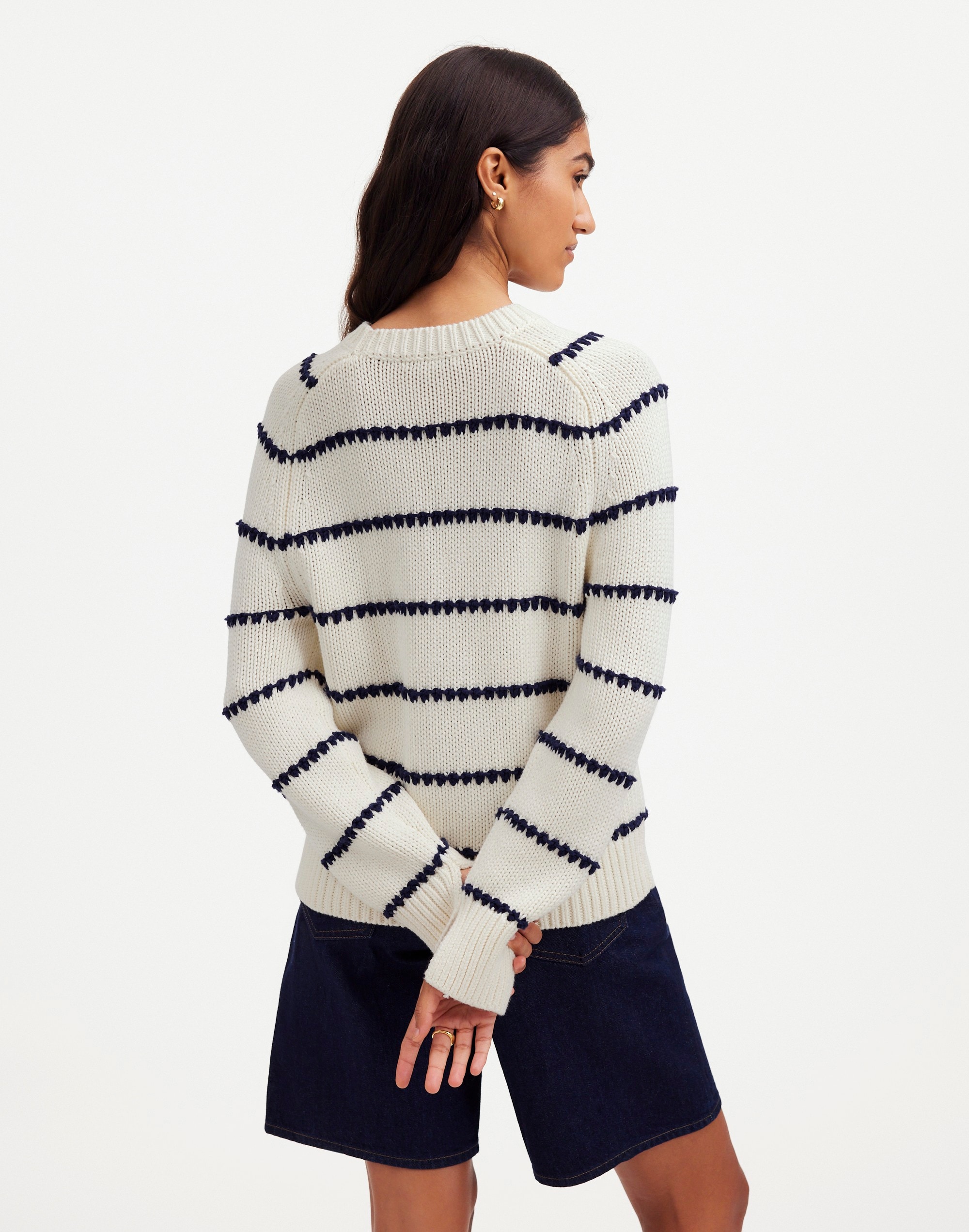 Textured Cotton Crewneck Sweater in Stripe | Madewell