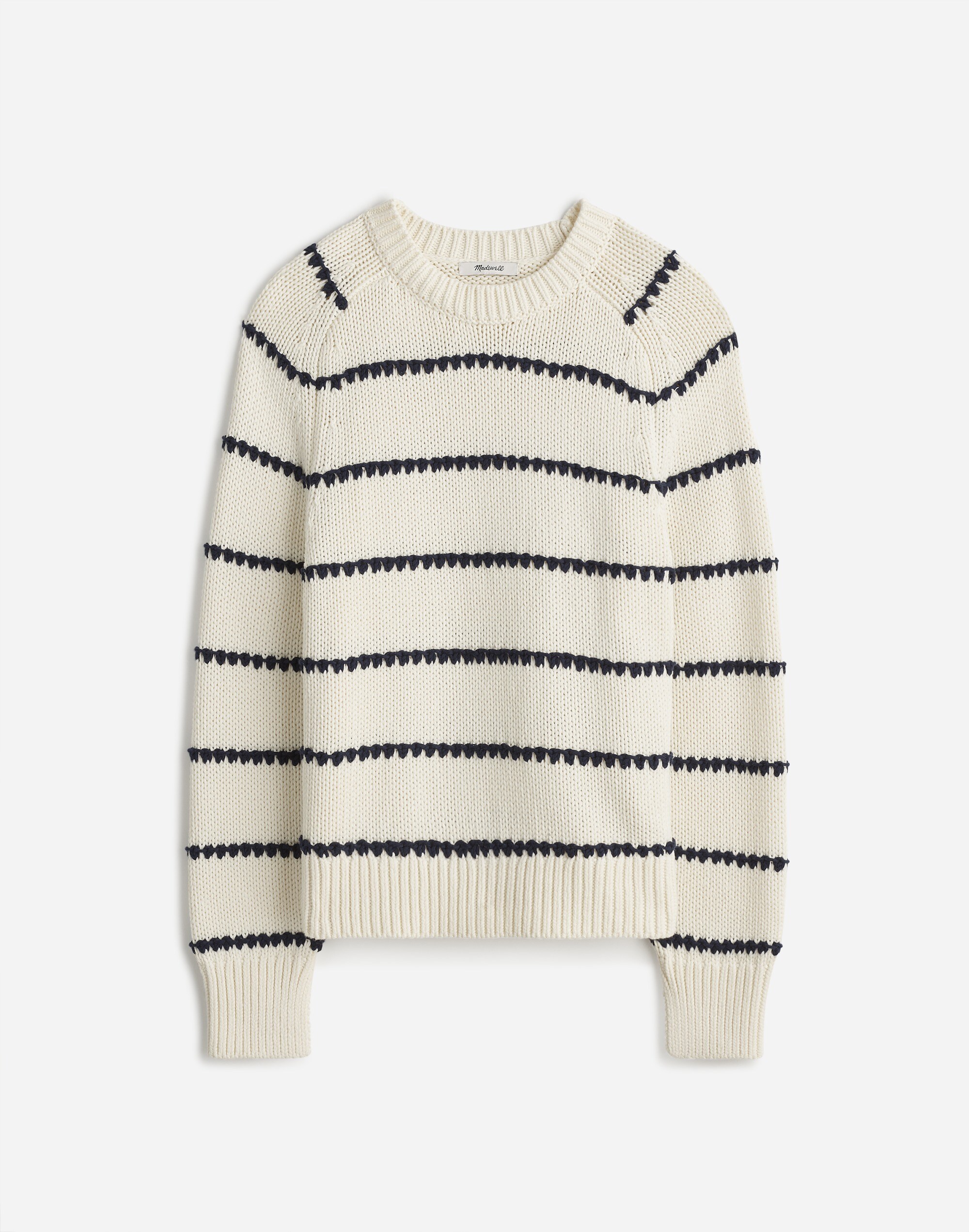 Textured Cotton Crewneck Sweater in Stripe