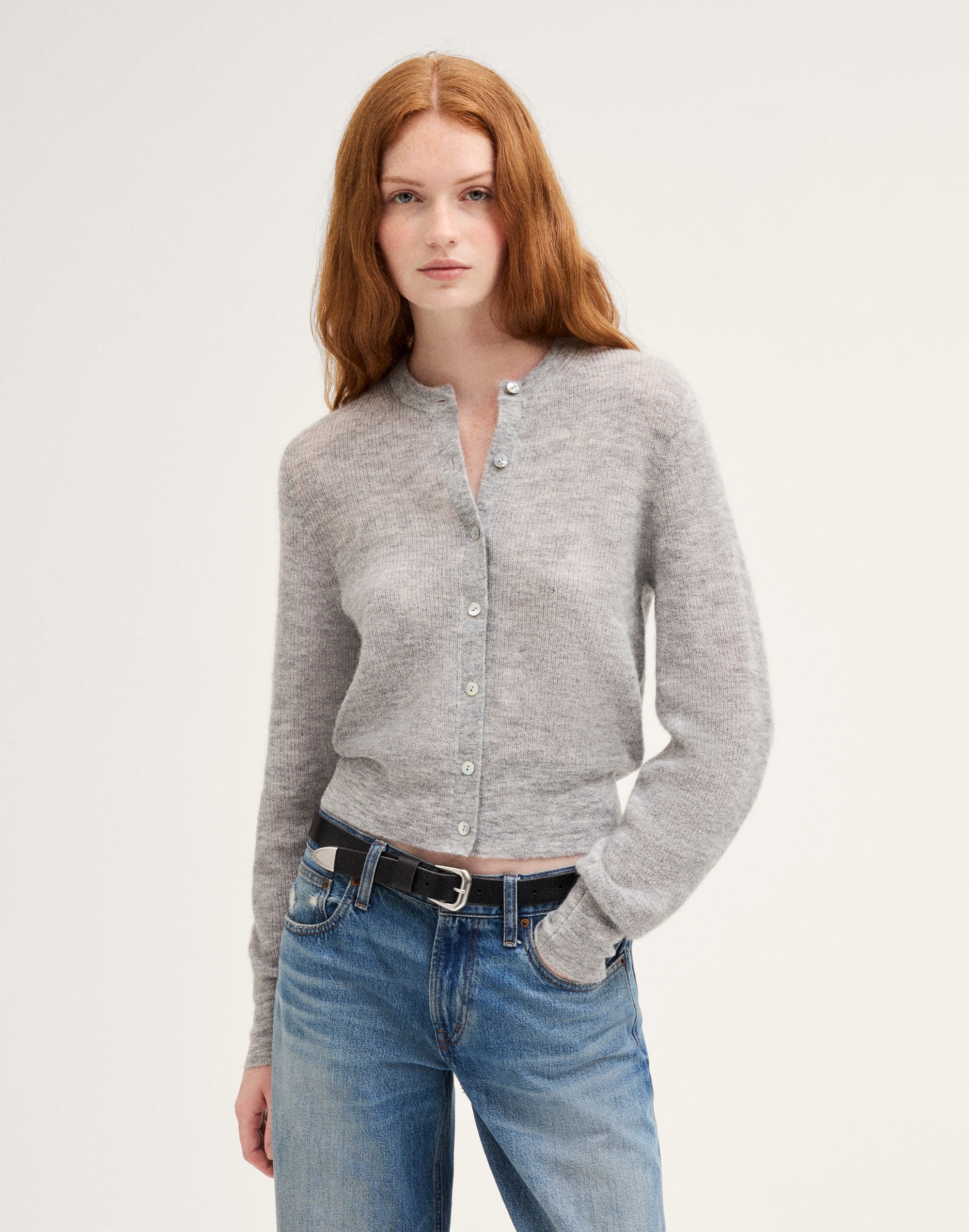 ribbed alpaca-blend cardigan sweater