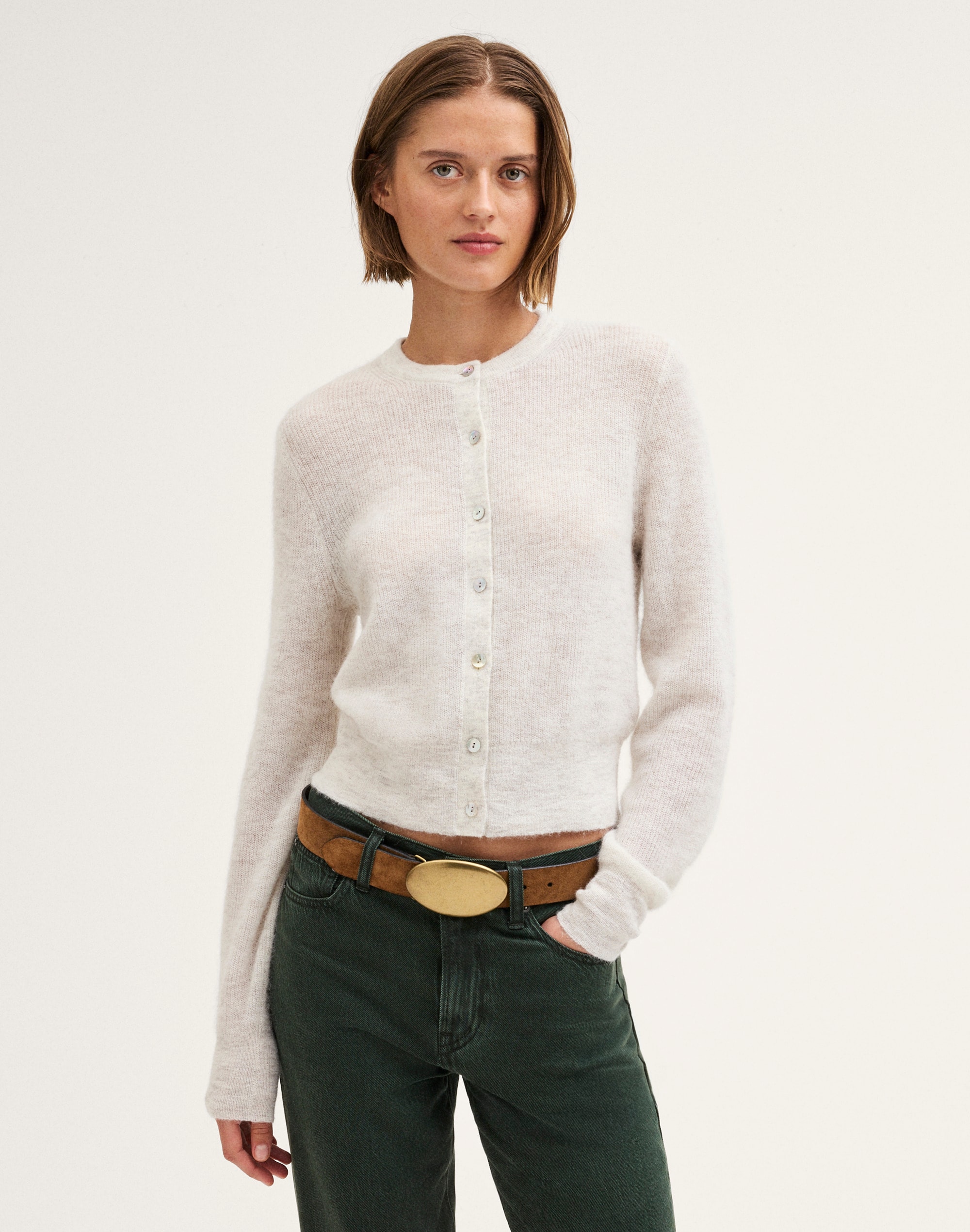 ribbed alpaca-blend cardigan sweater
