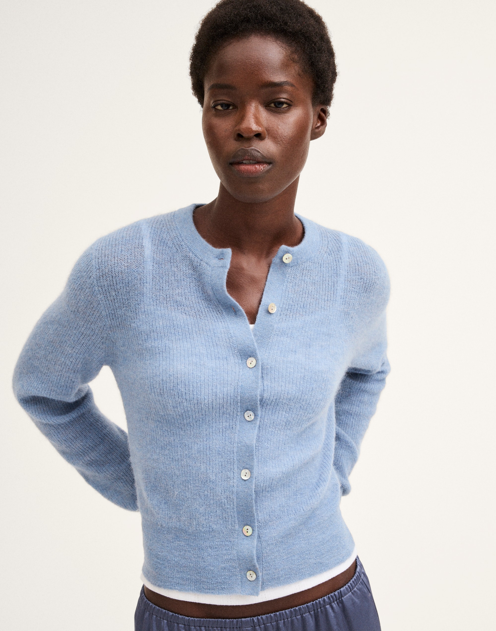 ribbed alpaca-blend cardigan sweater