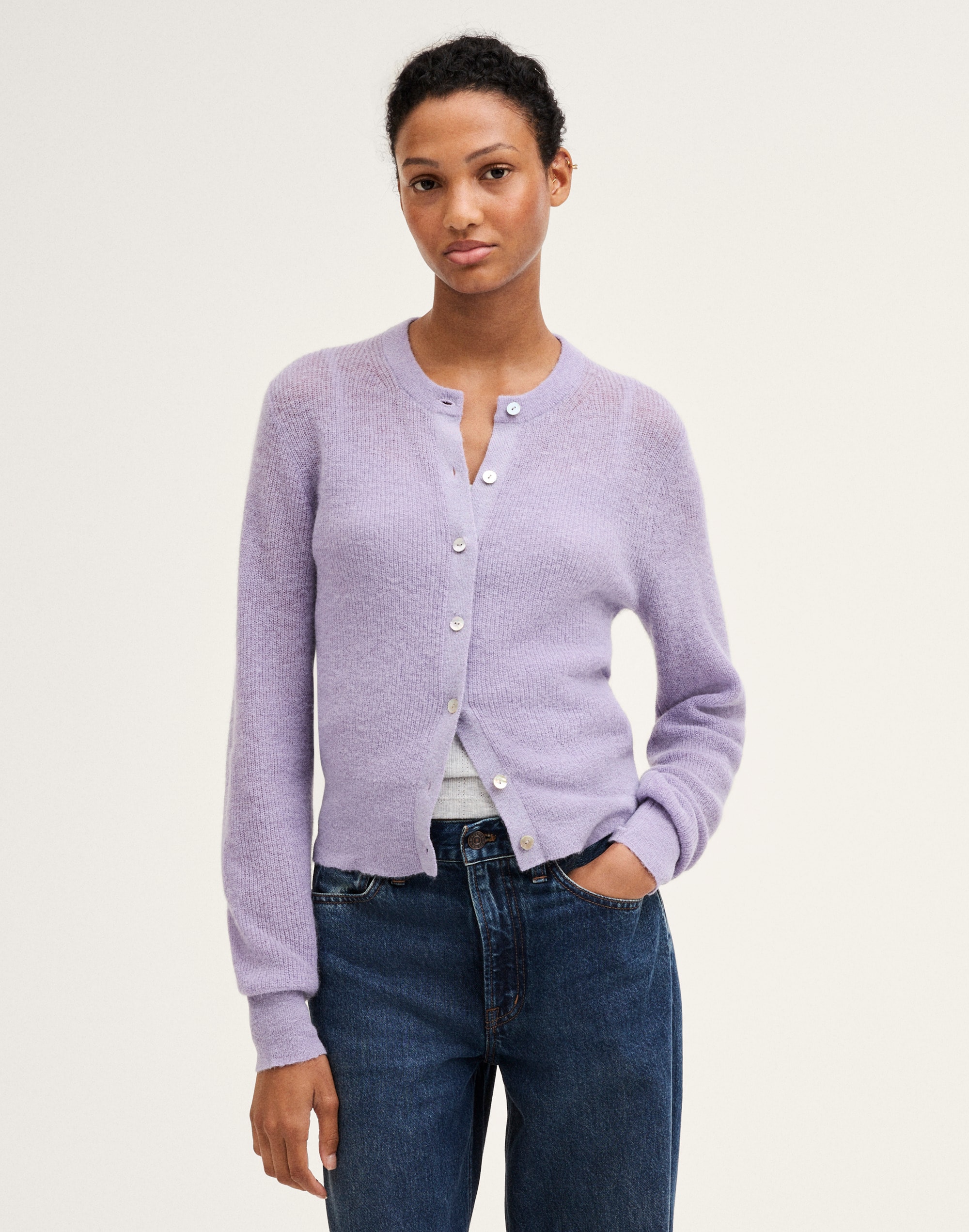 ribbed alpaca-blend cardigan sweater