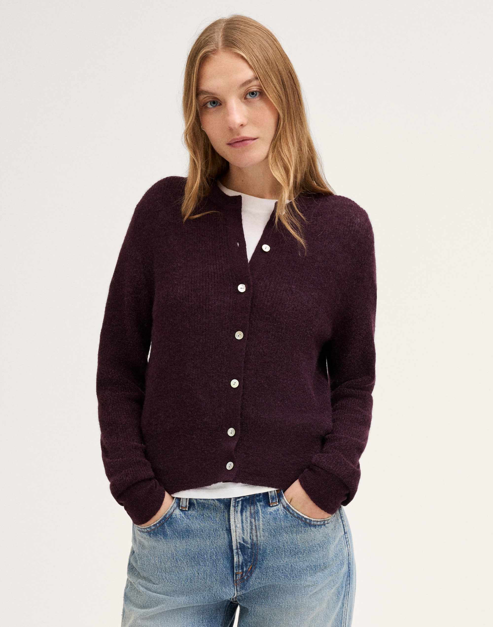 ribbed alpaca-blend cardigan sweater