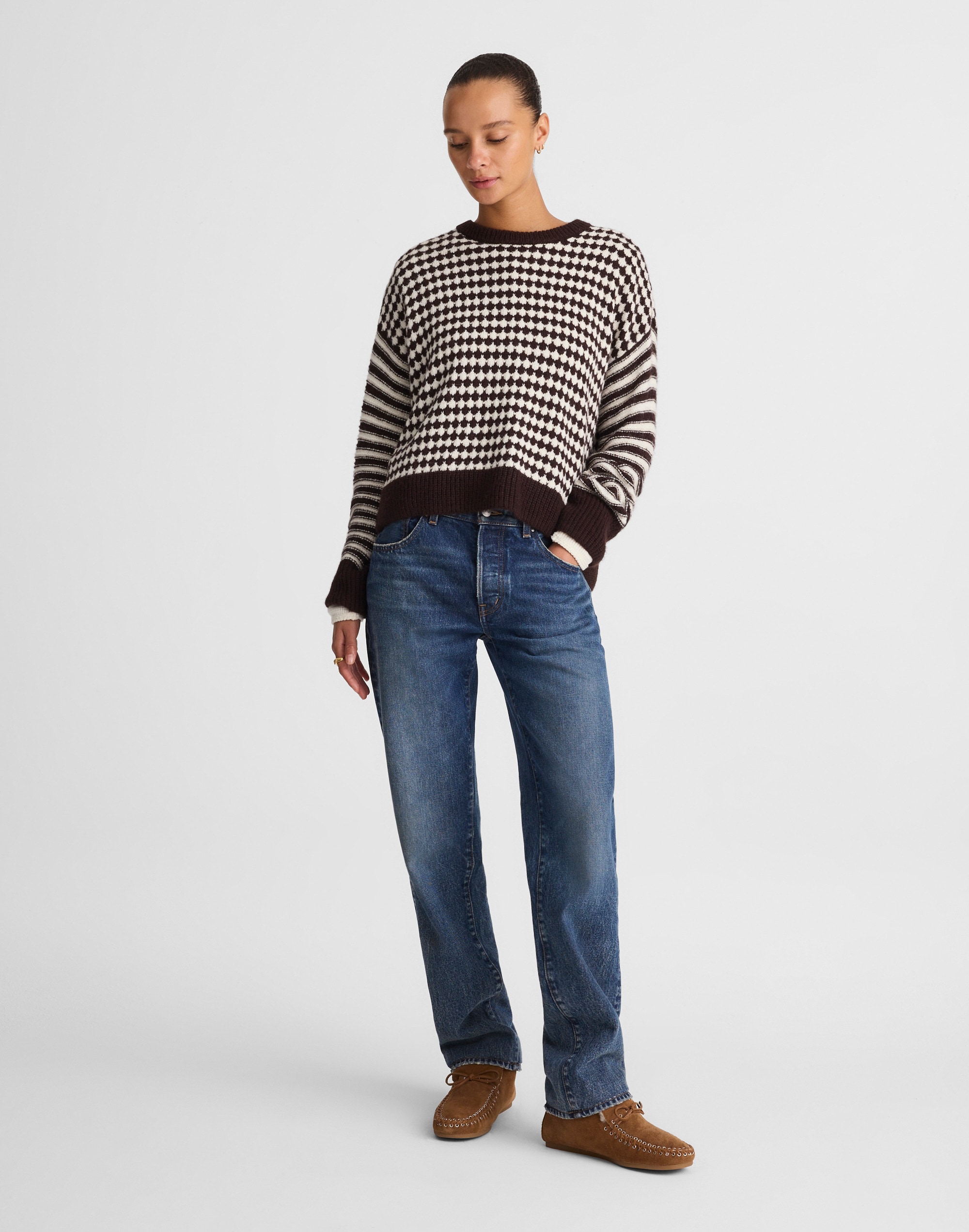 Madewell Mixed Stripe Pullover Sweater In Brown