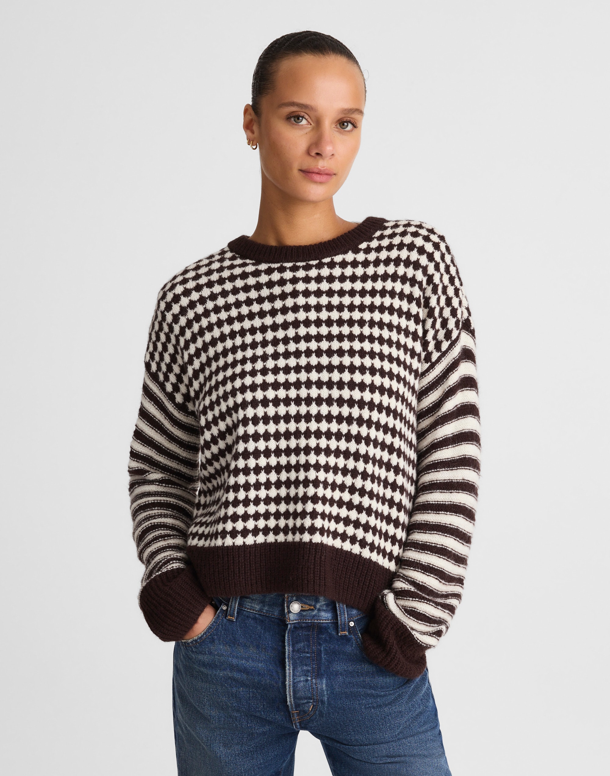 Madewell Mixed Stripe Pullover Sweater In Brown