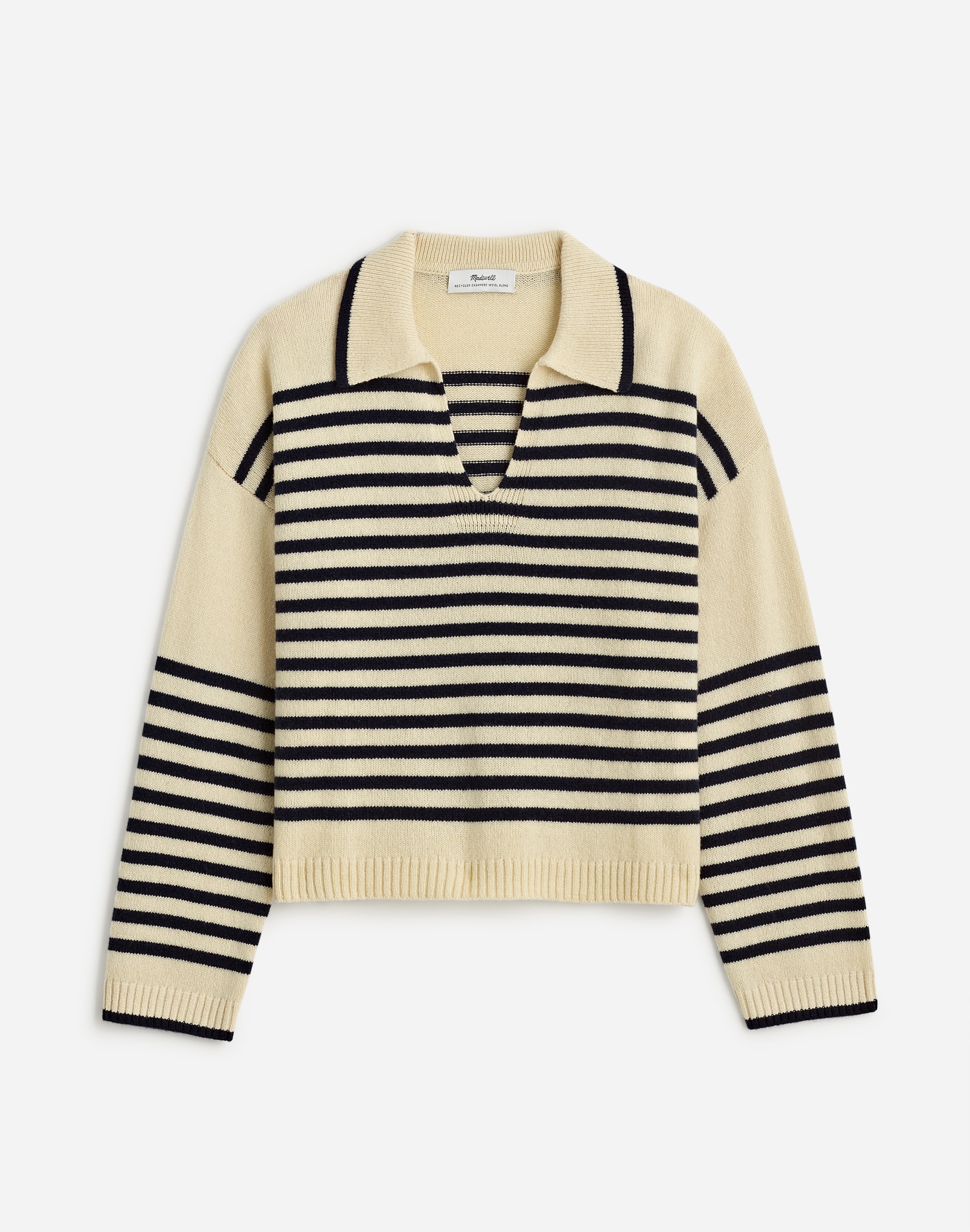 cashmere-wool blend polo sweater in stripe