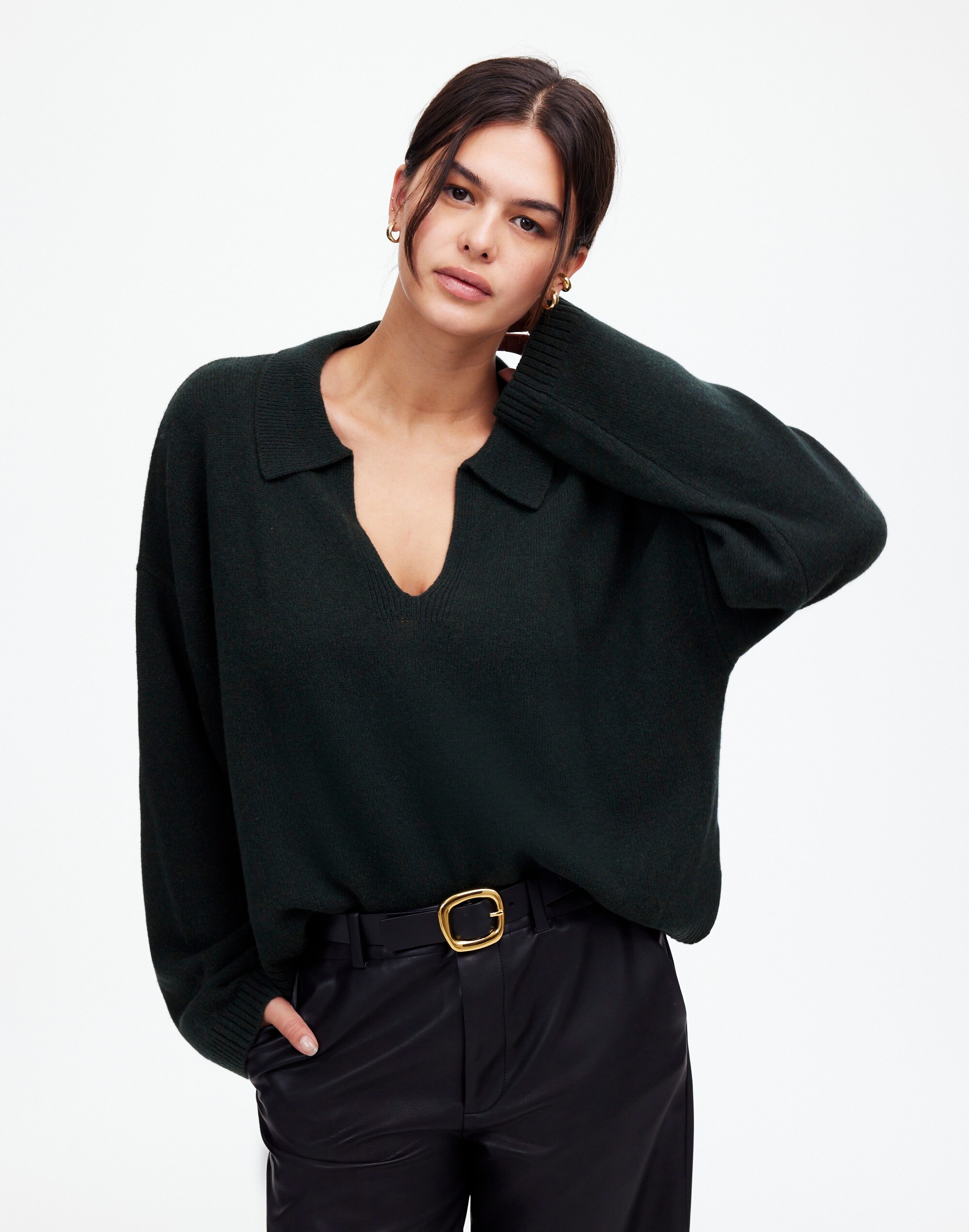Cashmere-Wool Blend Polo Sweater