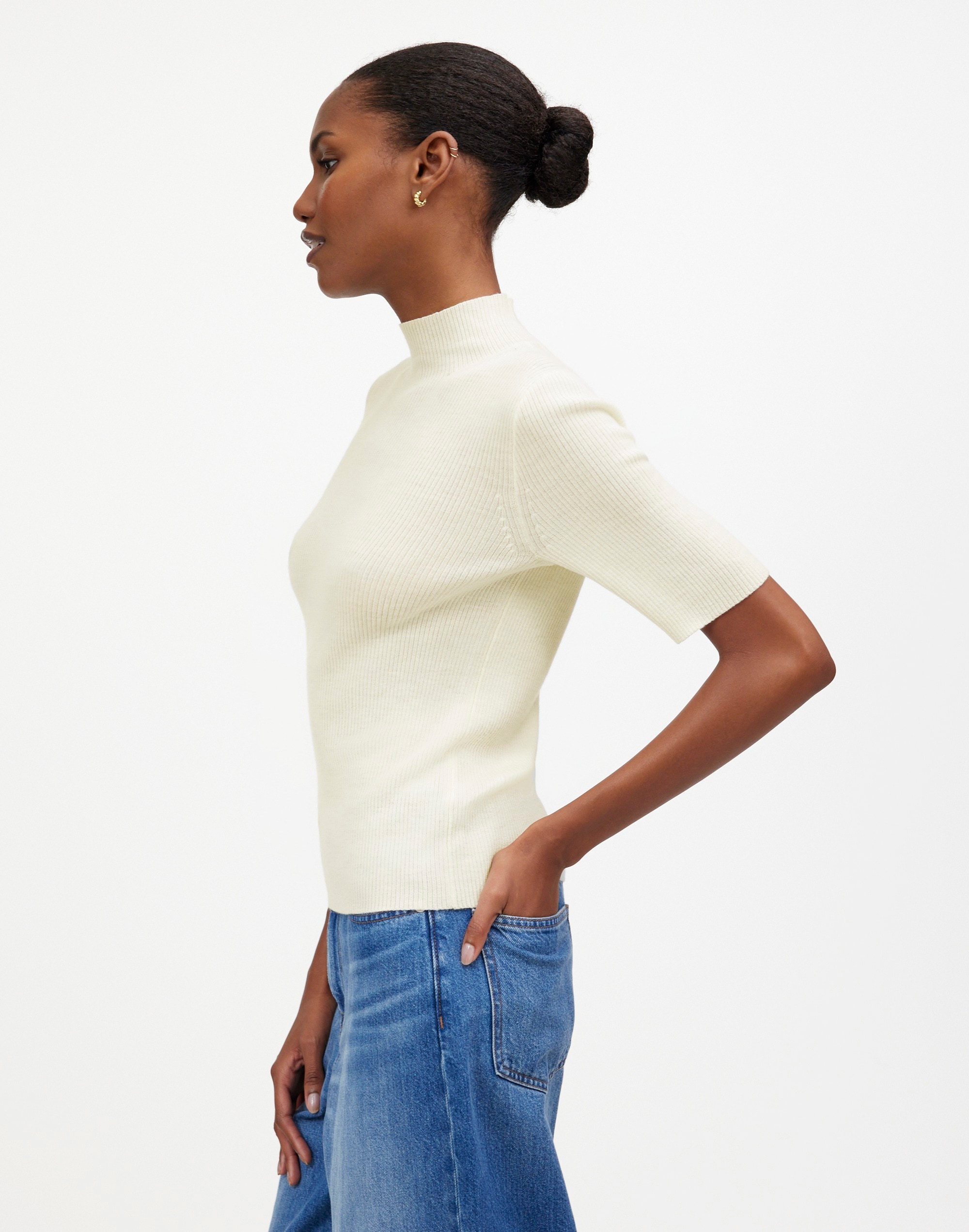 Ribbed Merino Wool Mockneck Sweater Tee