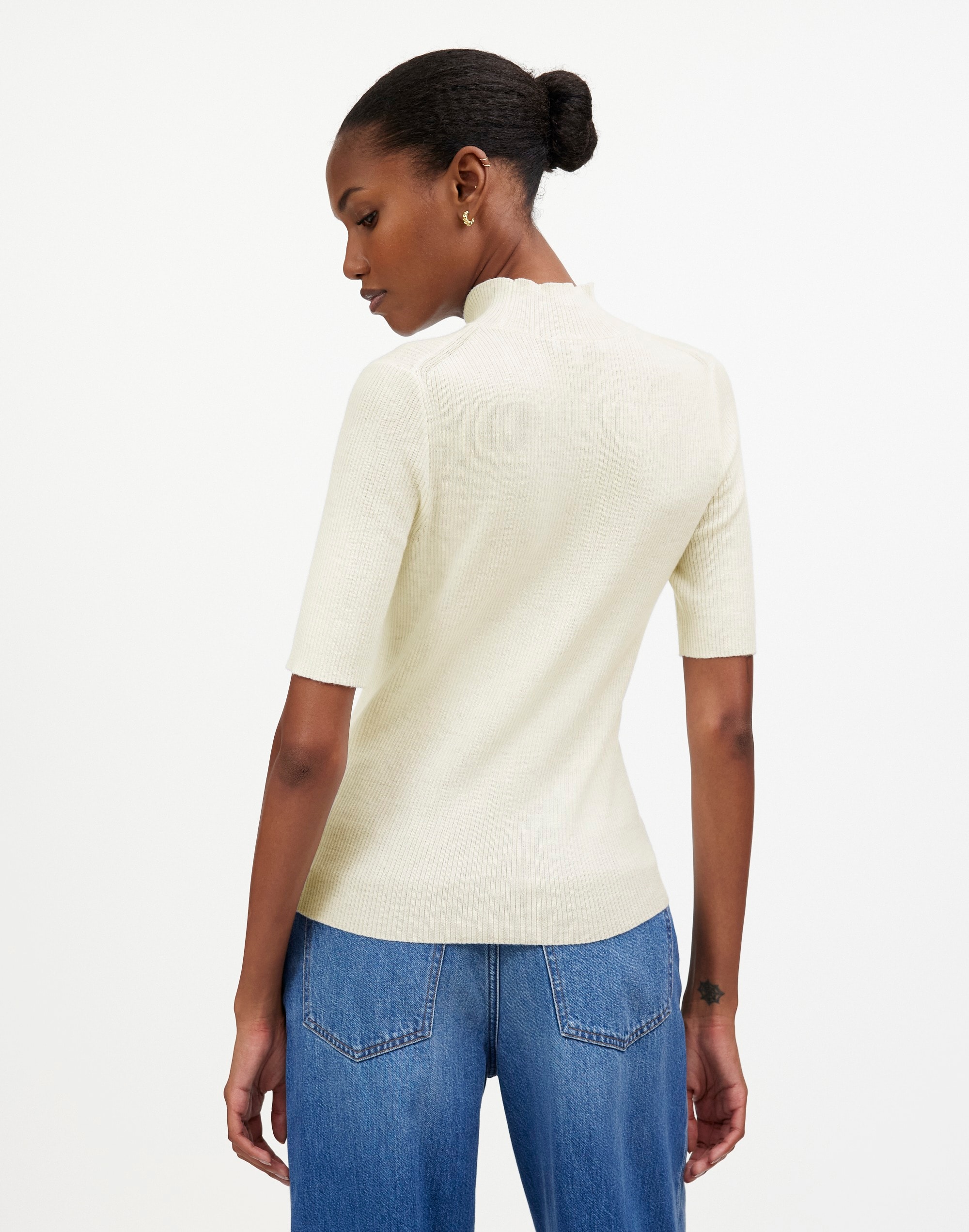 Ribbed Merino Wool Mockneck Sweater Tee