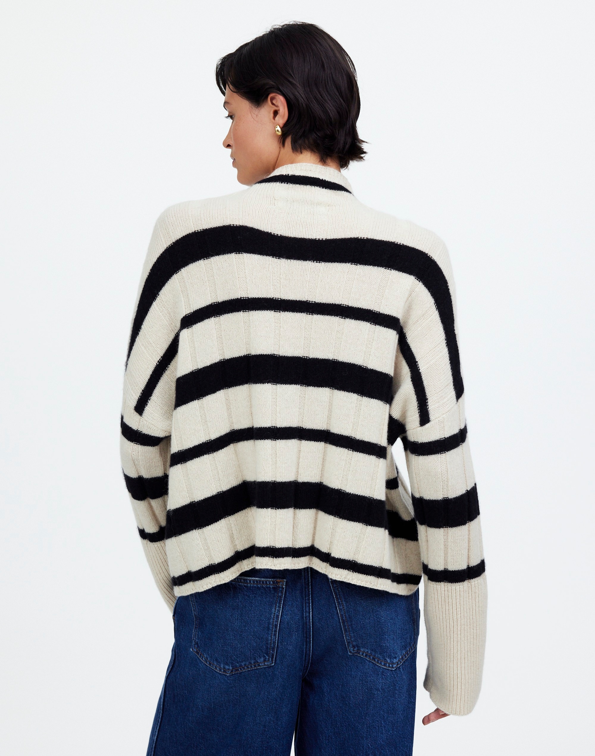 Ribbed Cashmere-Wool Blend Pullover Sweater