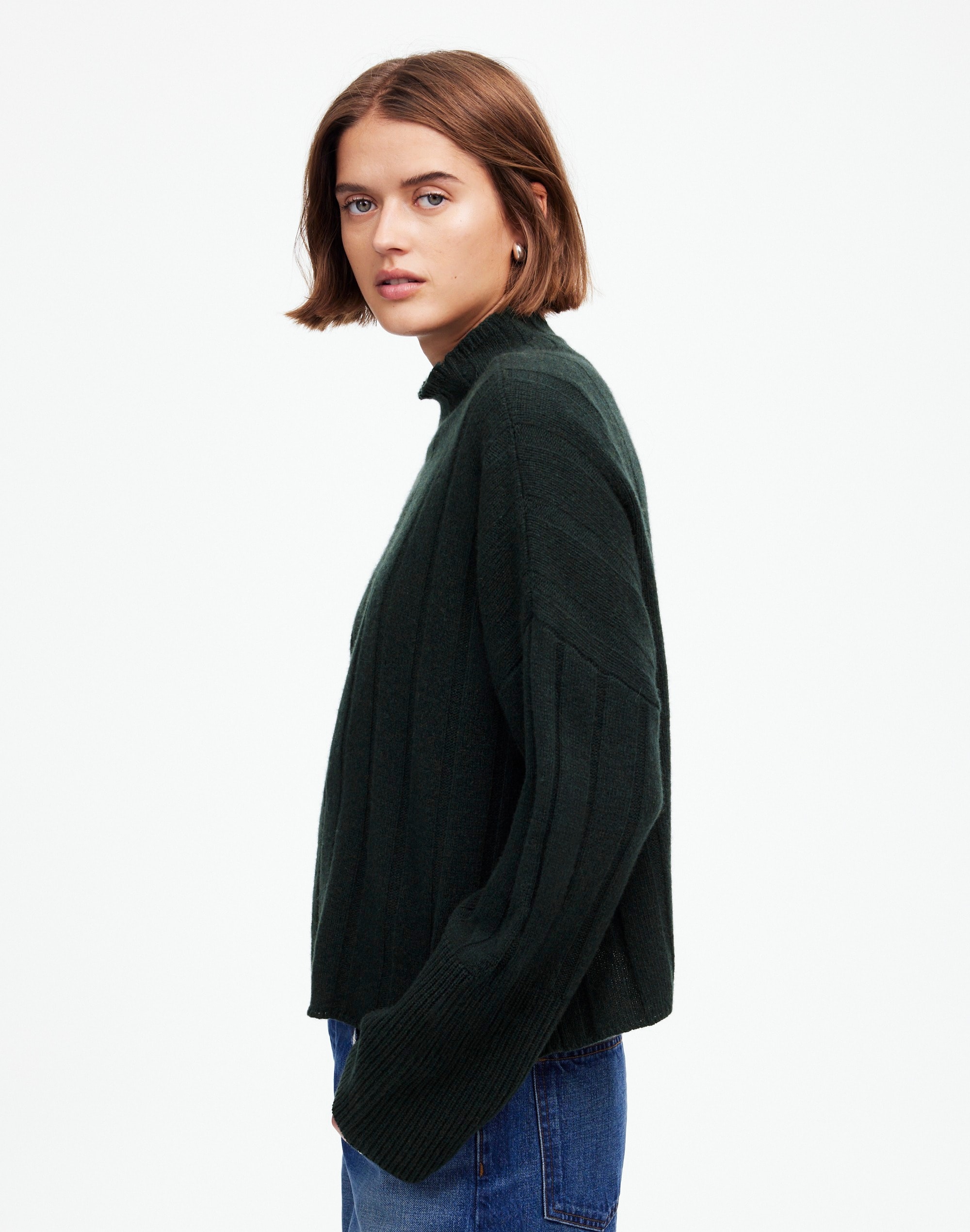 Ribbed Cashmere-Wool Blend Pullover Sweater