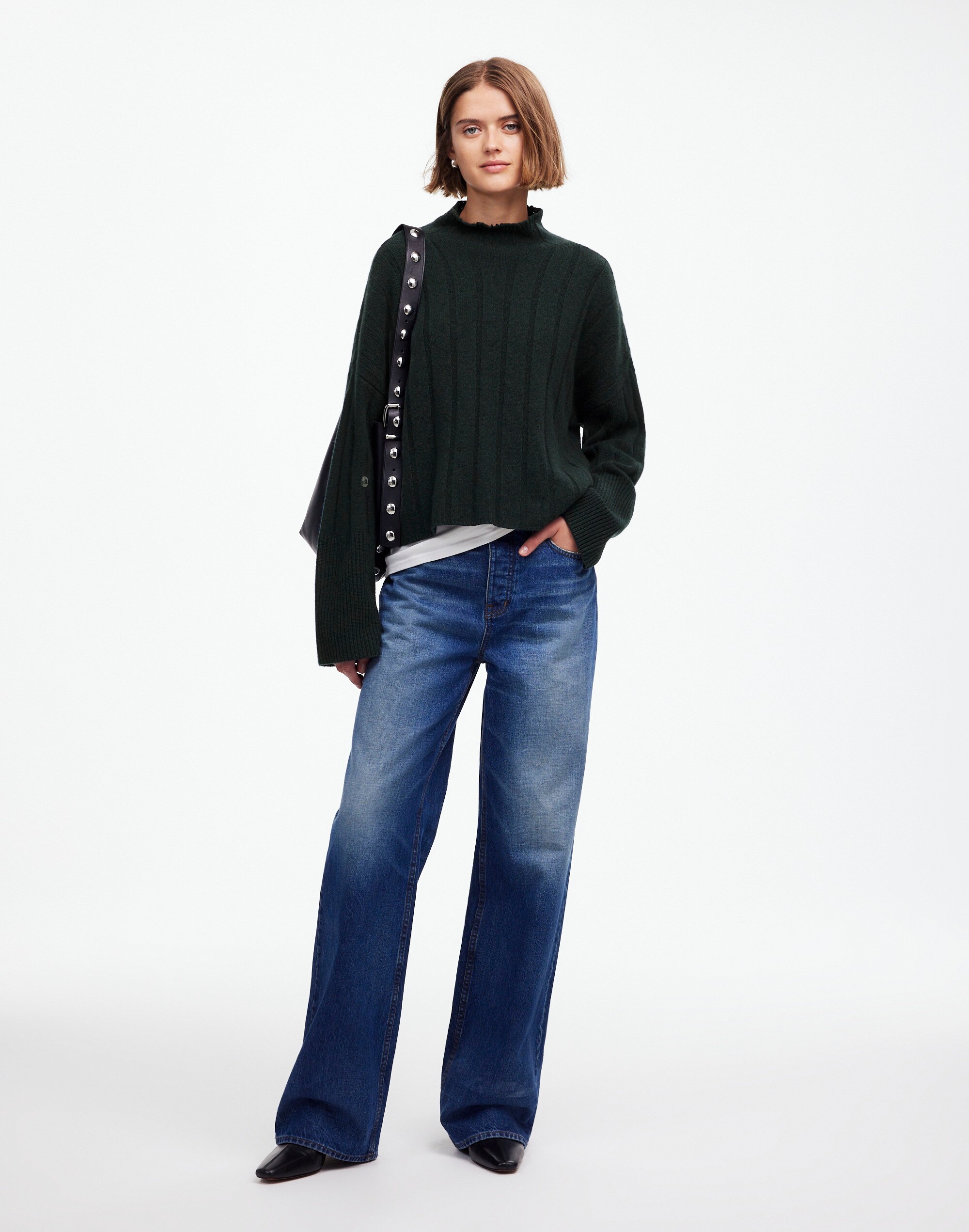 Ribbed Cashmere-Wool Blend Pullover Sweater