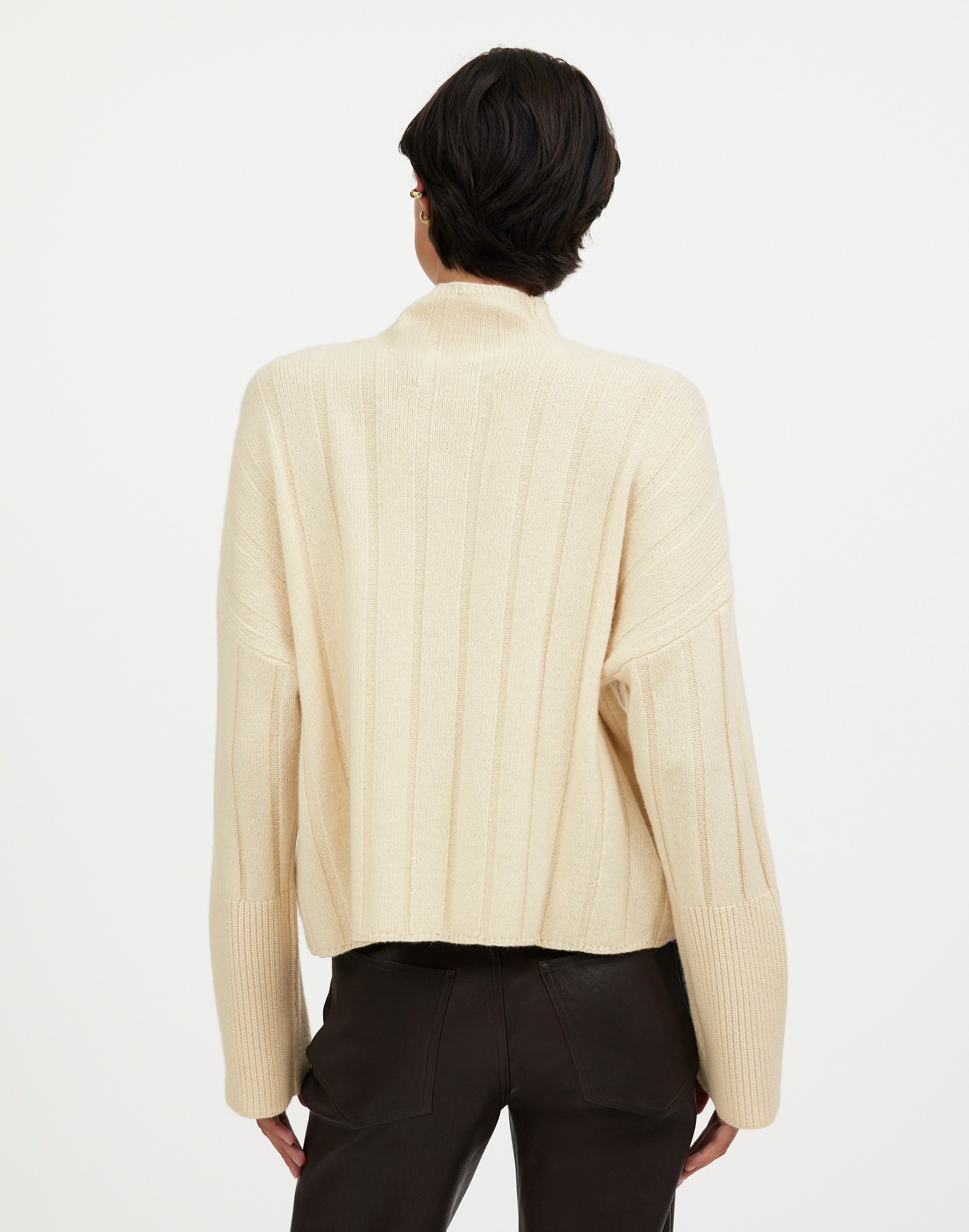 Ribbed Cashmere-Wool Blend Pullover Sweater