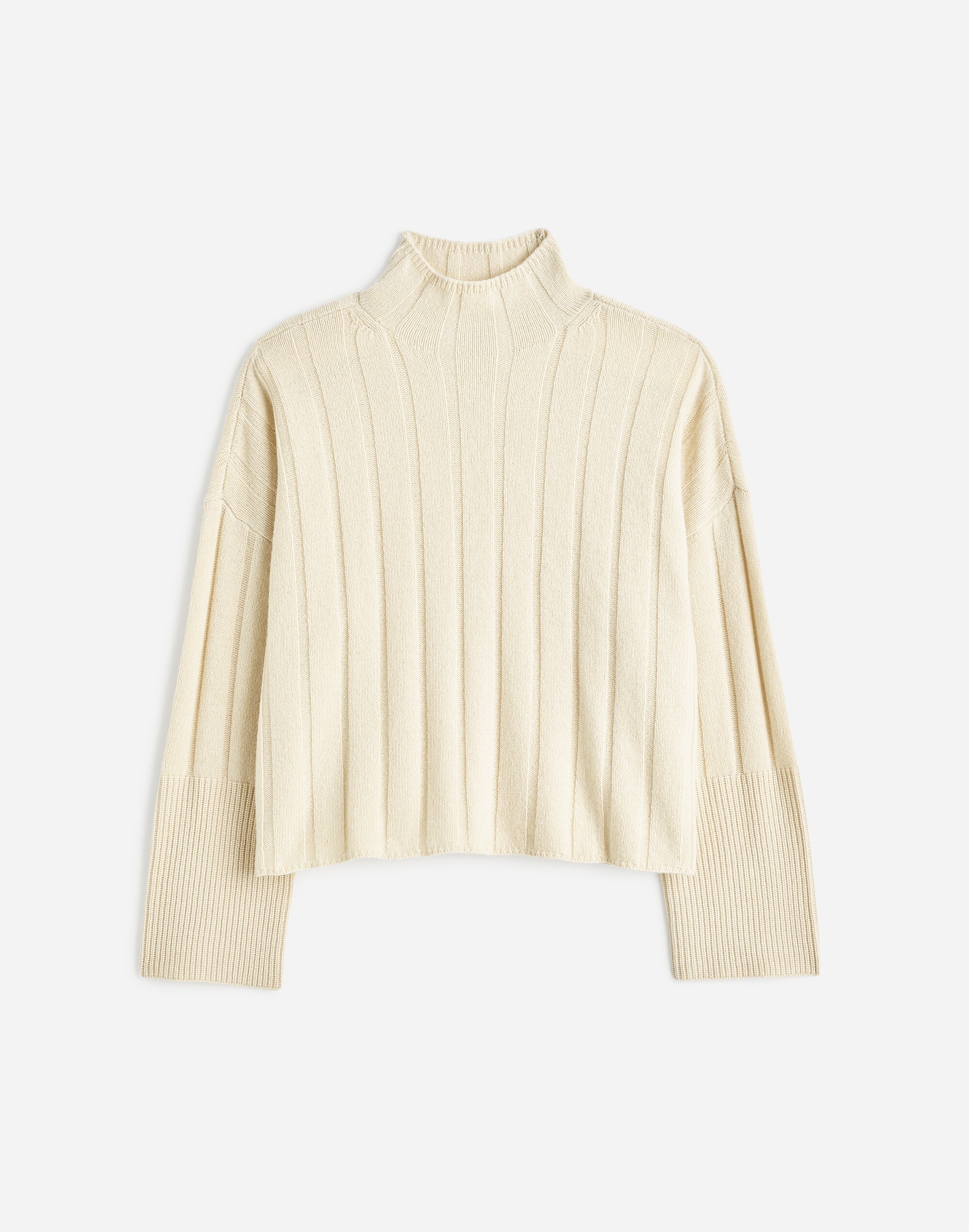 Ribbed Cashmere-Wool Blend Pullover Sweater
