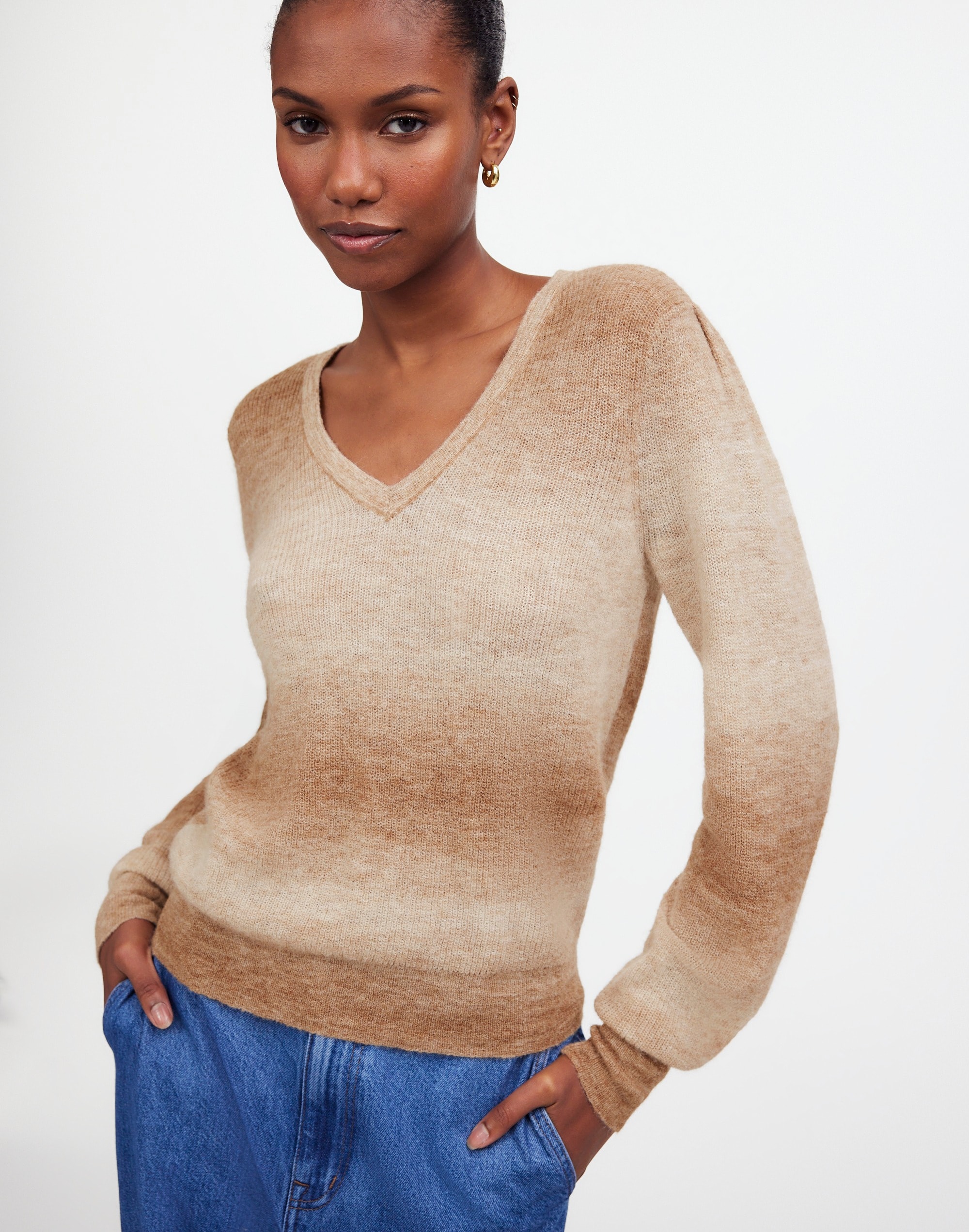 Alpaca-Blend Deep V-Neck Sweater