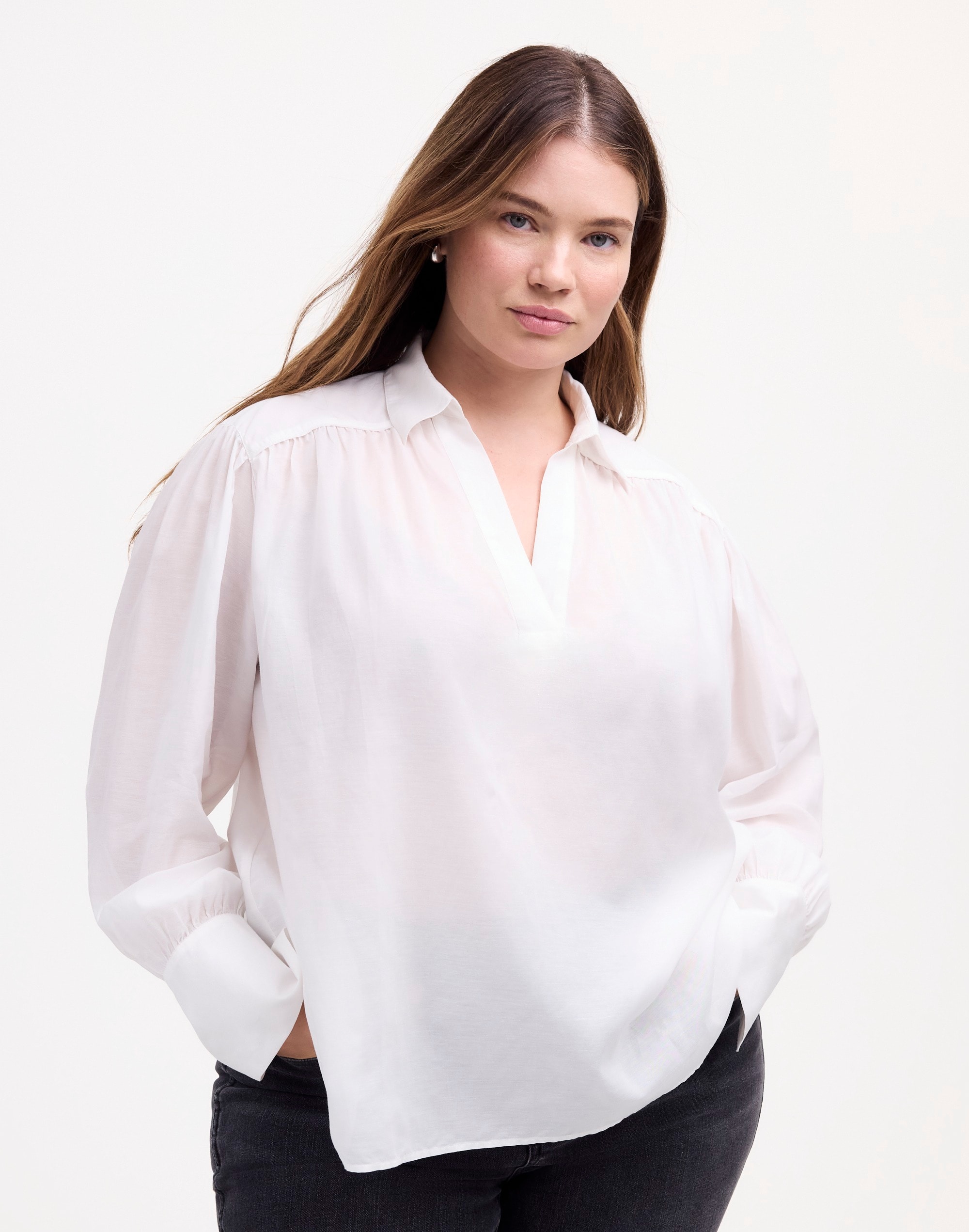 Plus Easy Long-Sleeve Popover Shirt