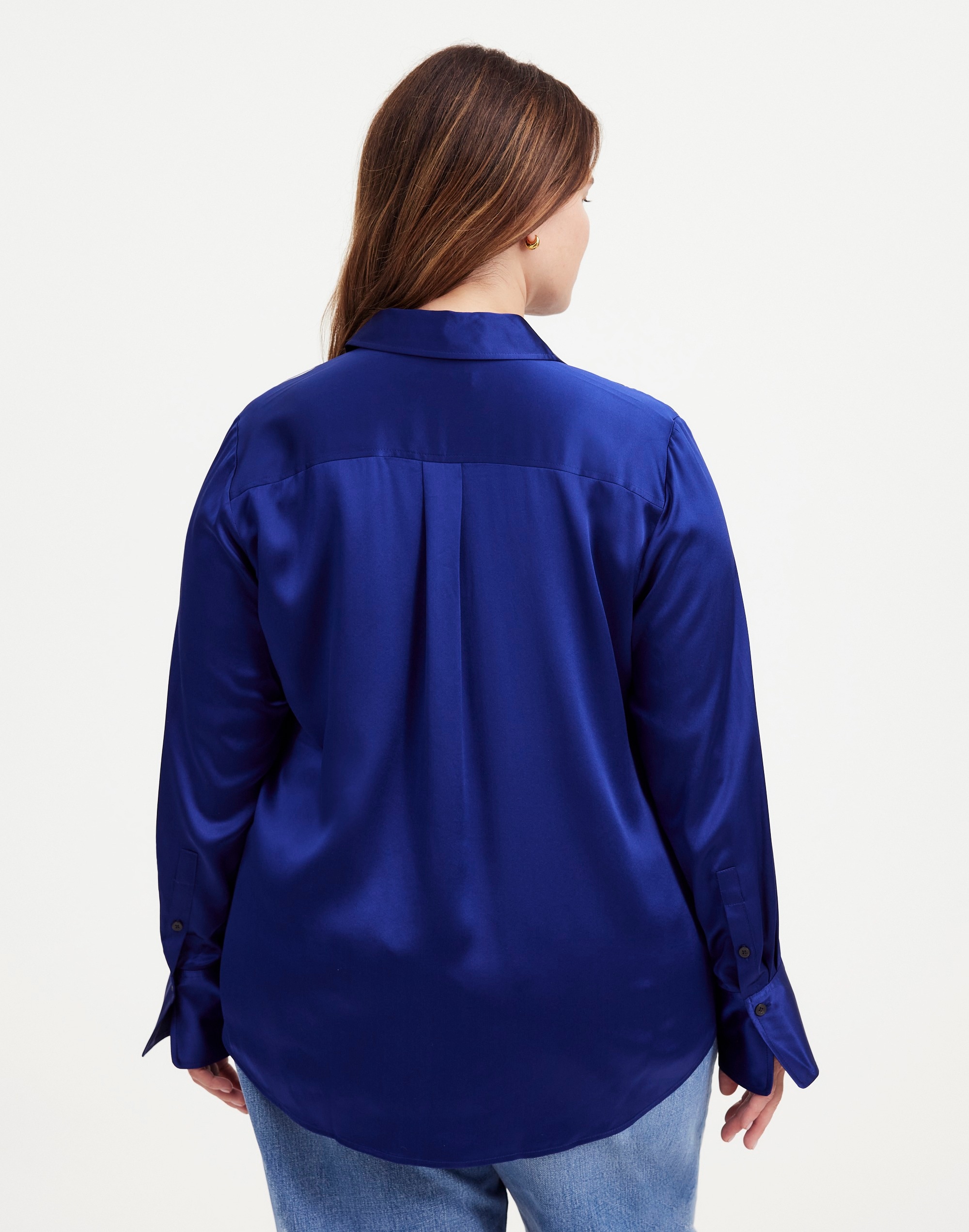 Plus Silk Flap-Pocket Button-Up Shirt