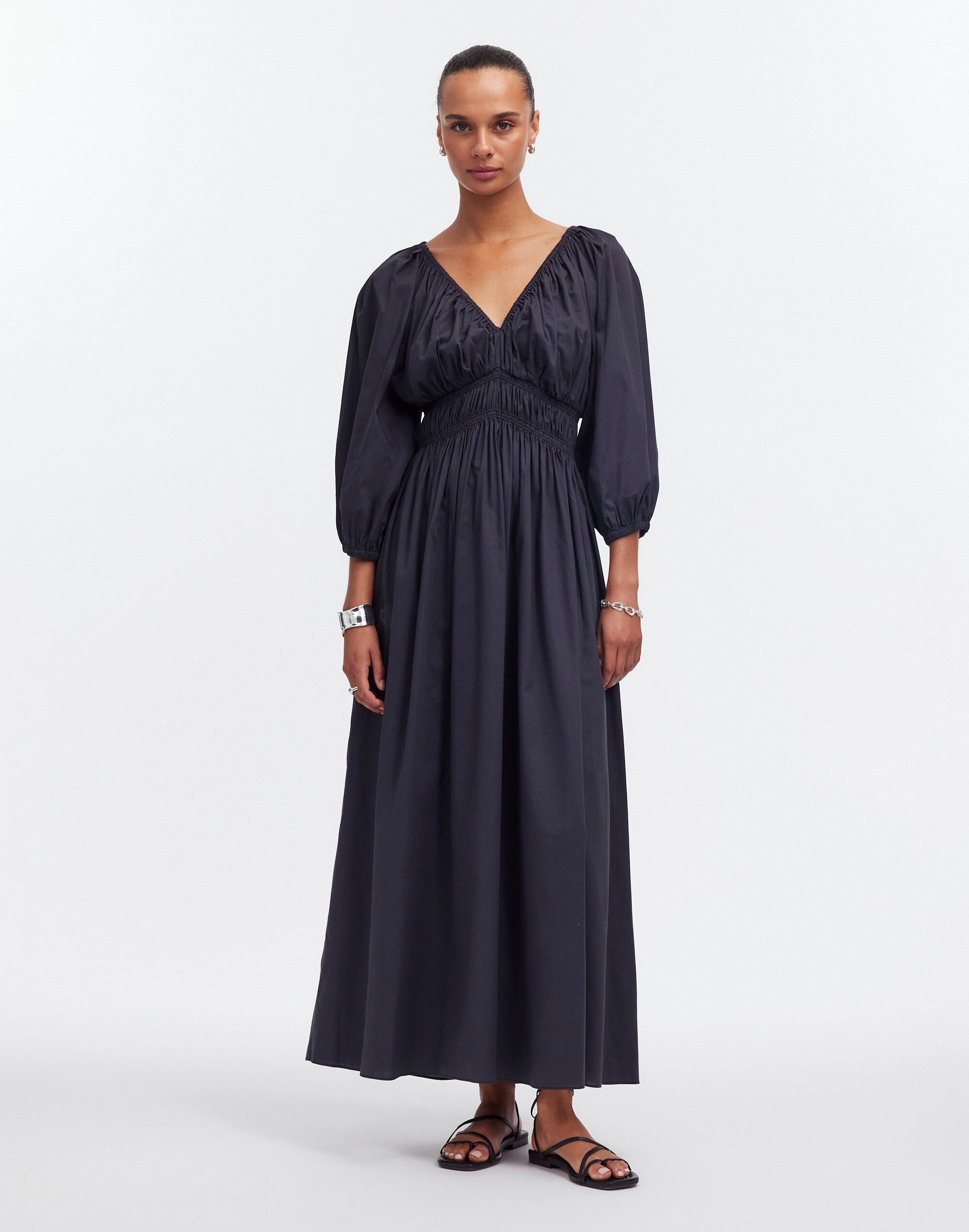 v-neck balloon-sleeve maxi dress