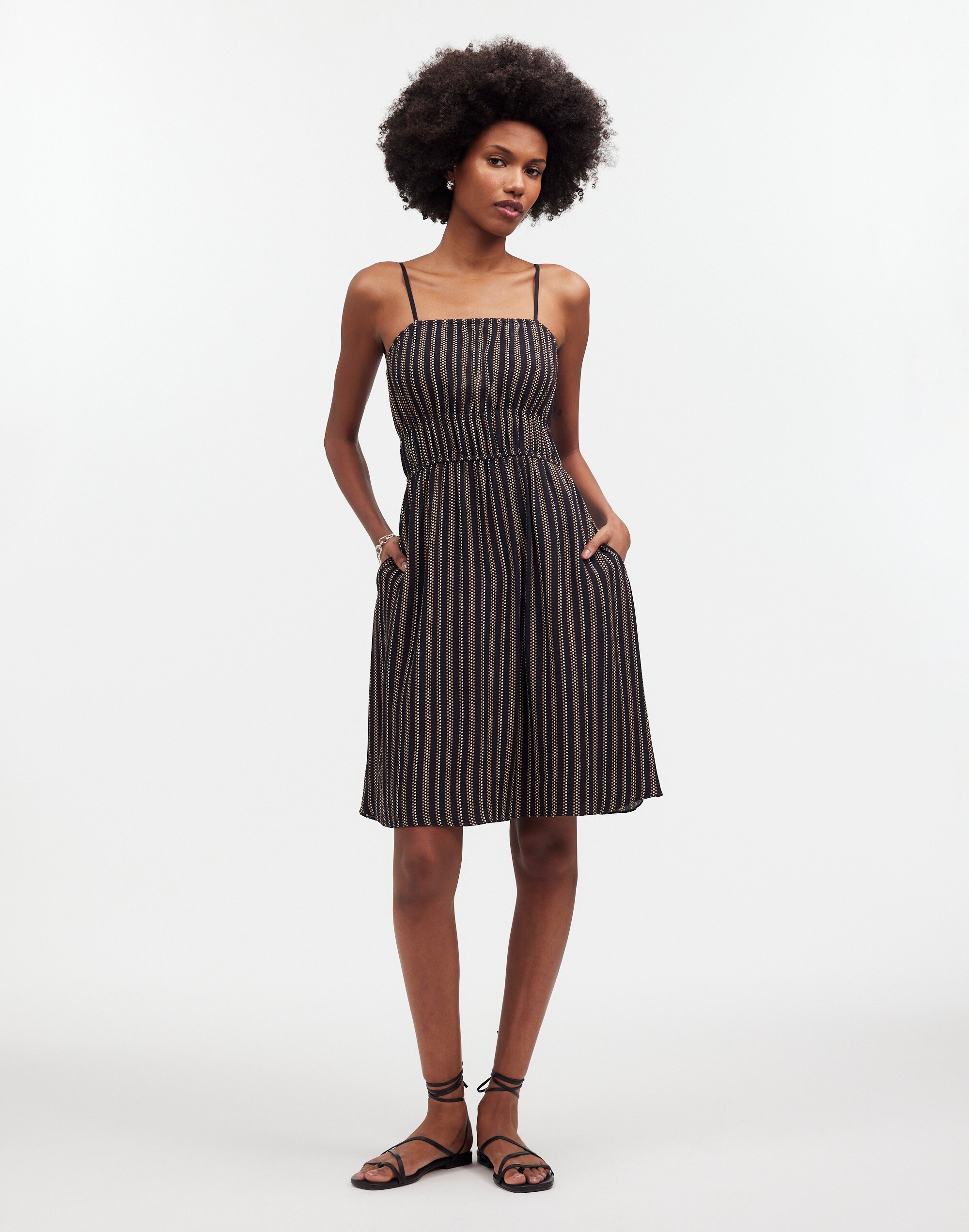 smocked square-neck mini dress in stripe