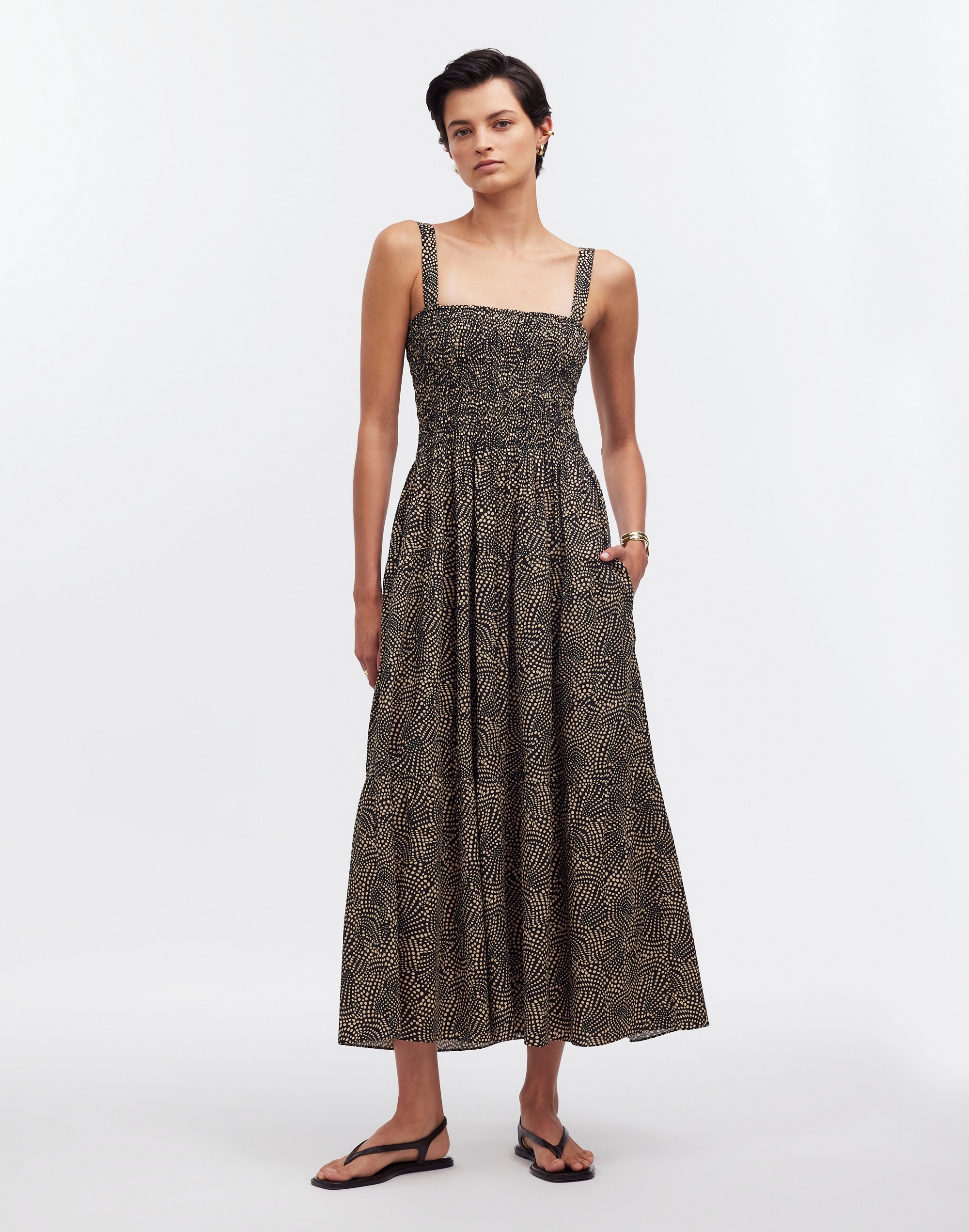 smocked drop-waist maxi dress