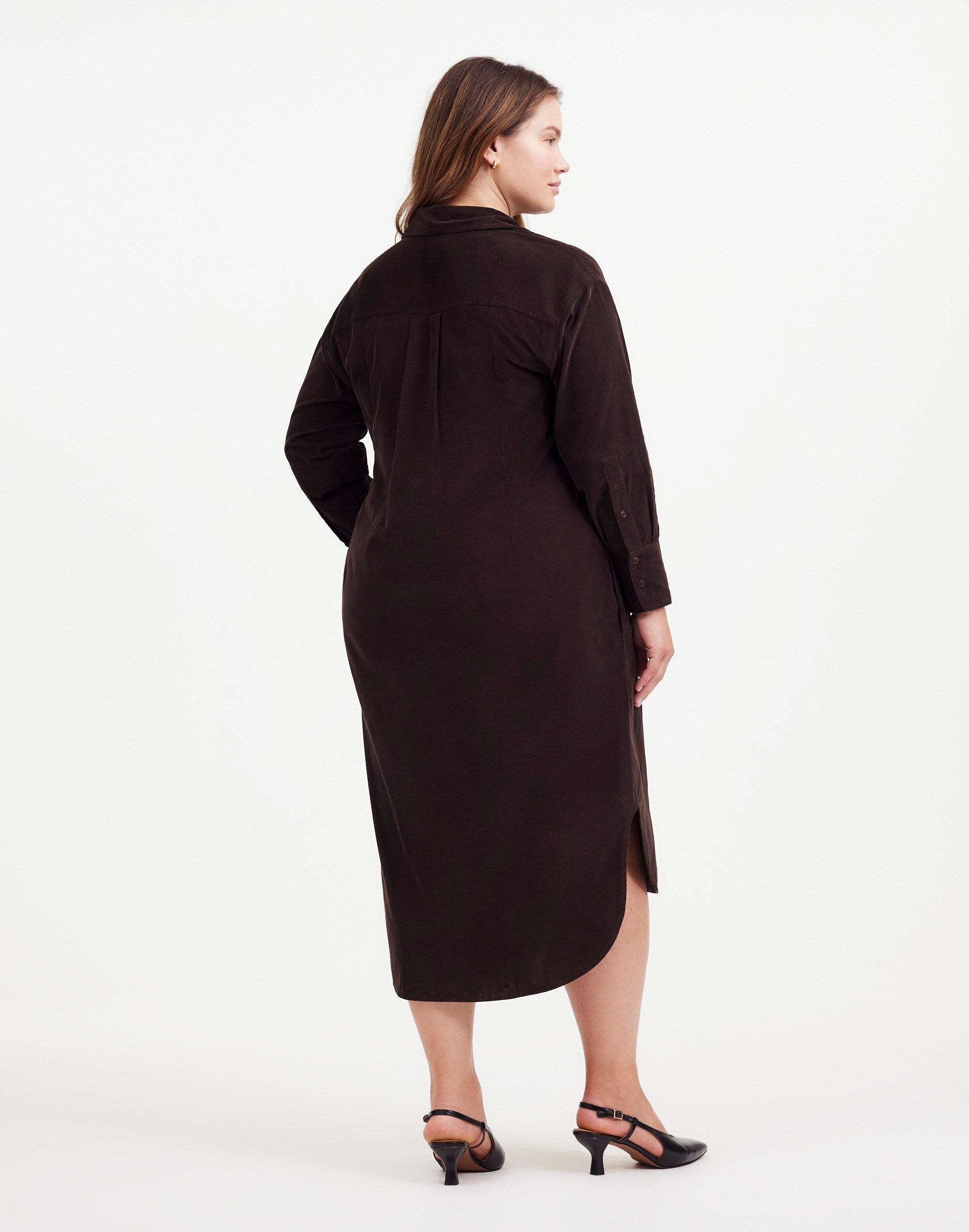 Plus Corduroy Long-Sleeve Midi Shirtdress