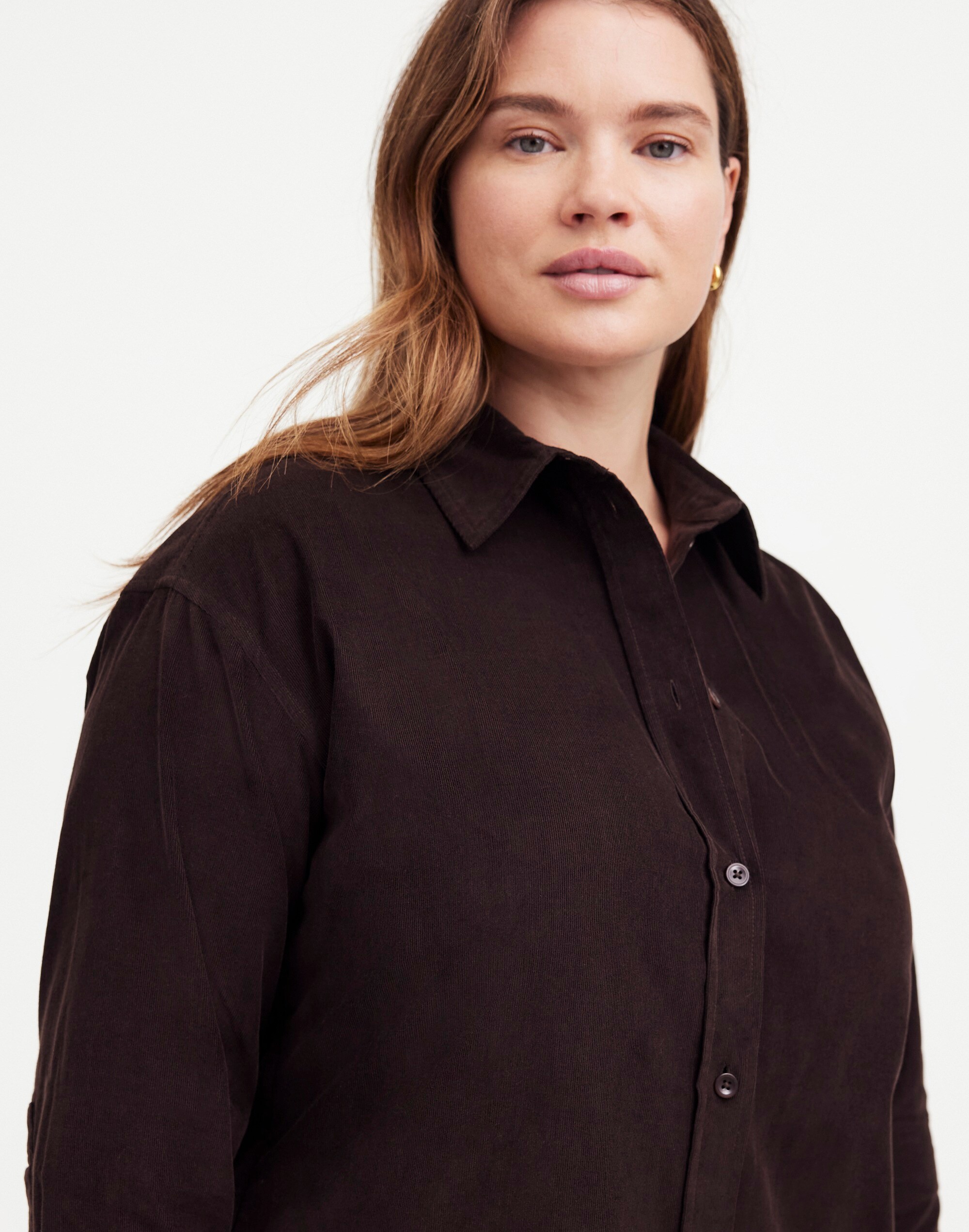 Plus Corduroy Long-Sleeve Midi Shirtdress