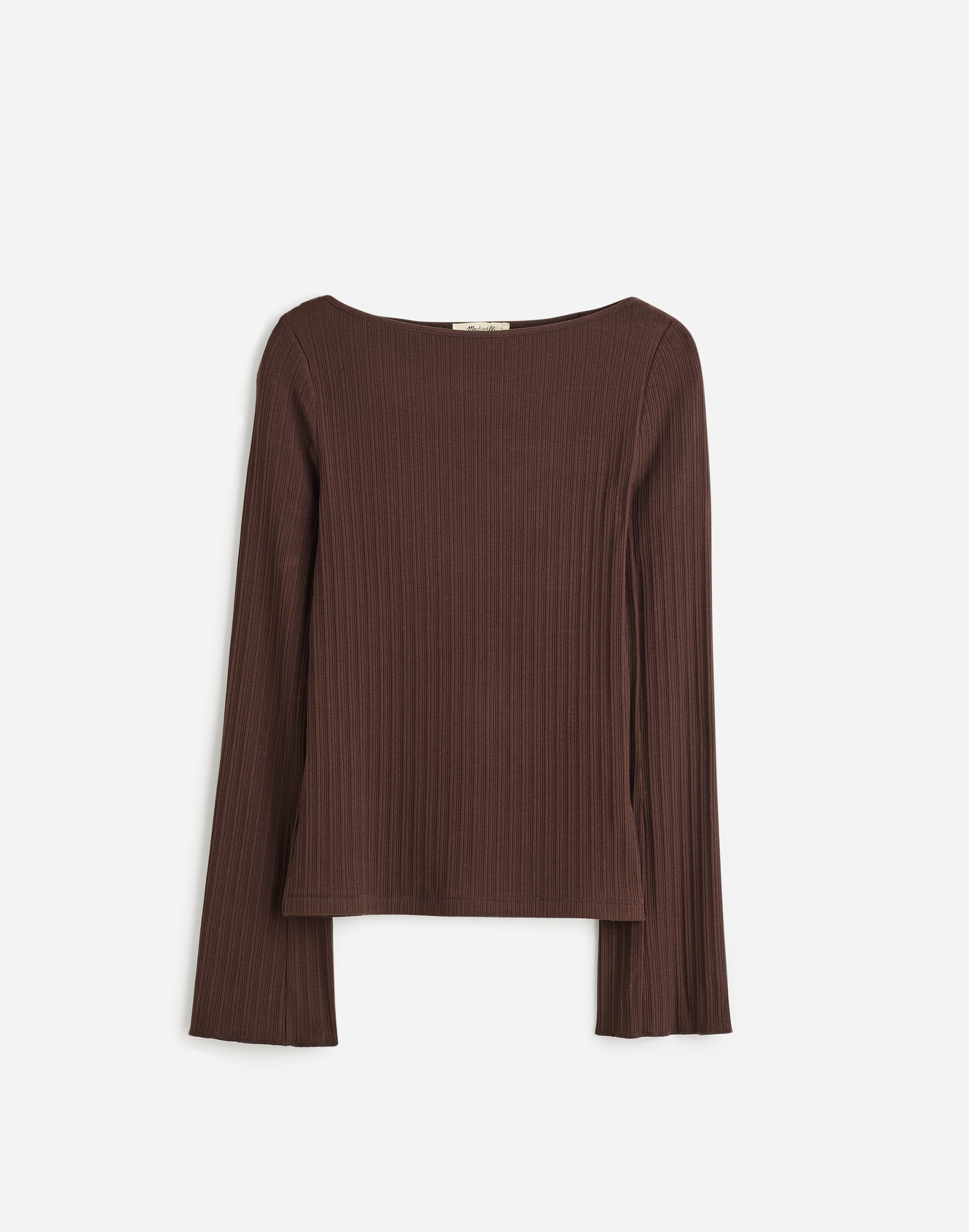 Ribbed Long-Sleeve Boatneck Top