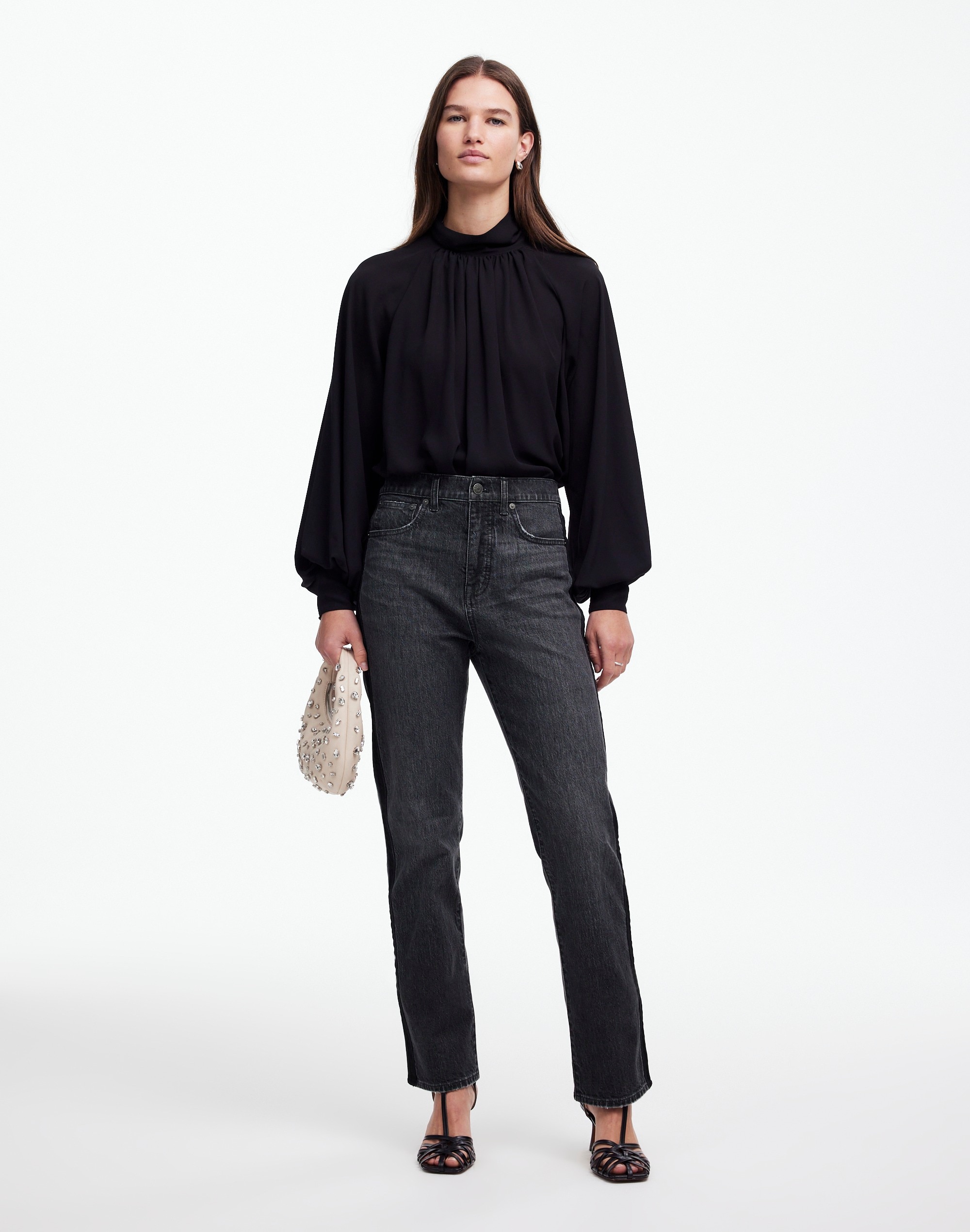 the '90s straight jean in rojas wash: tux stripe edition