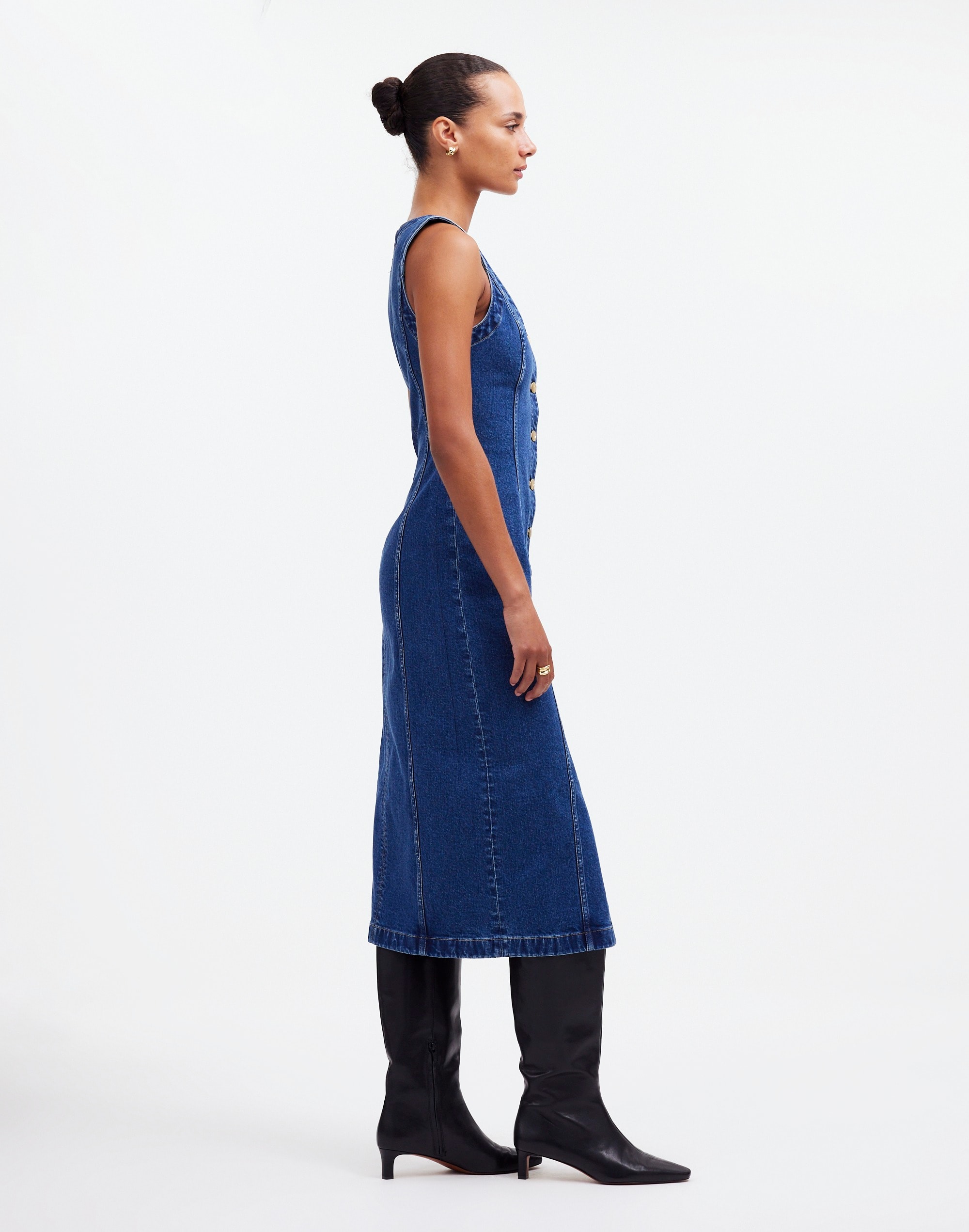 Denim V-Neck Midi Dress
