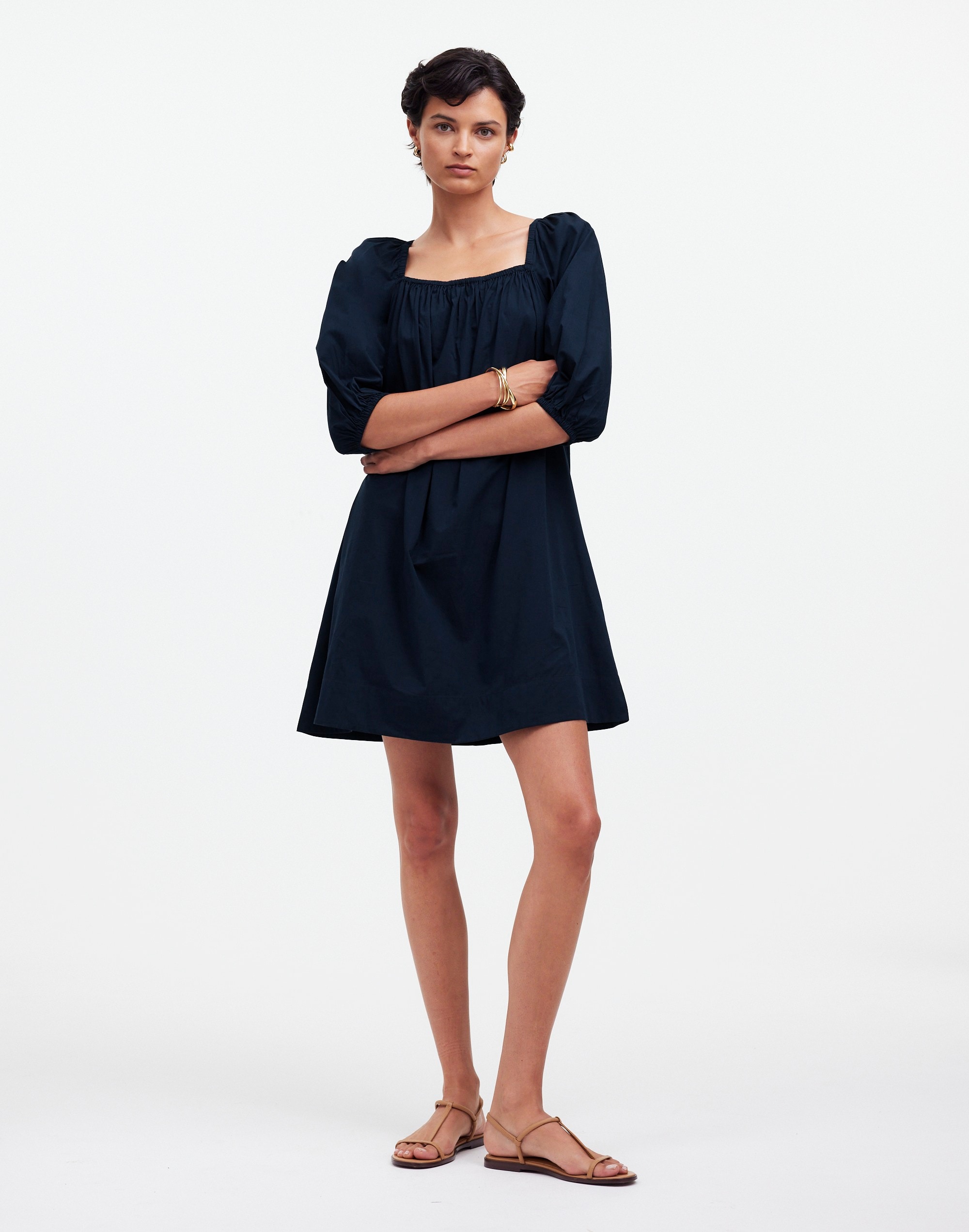 square-neck puff-sleeve mini dress
