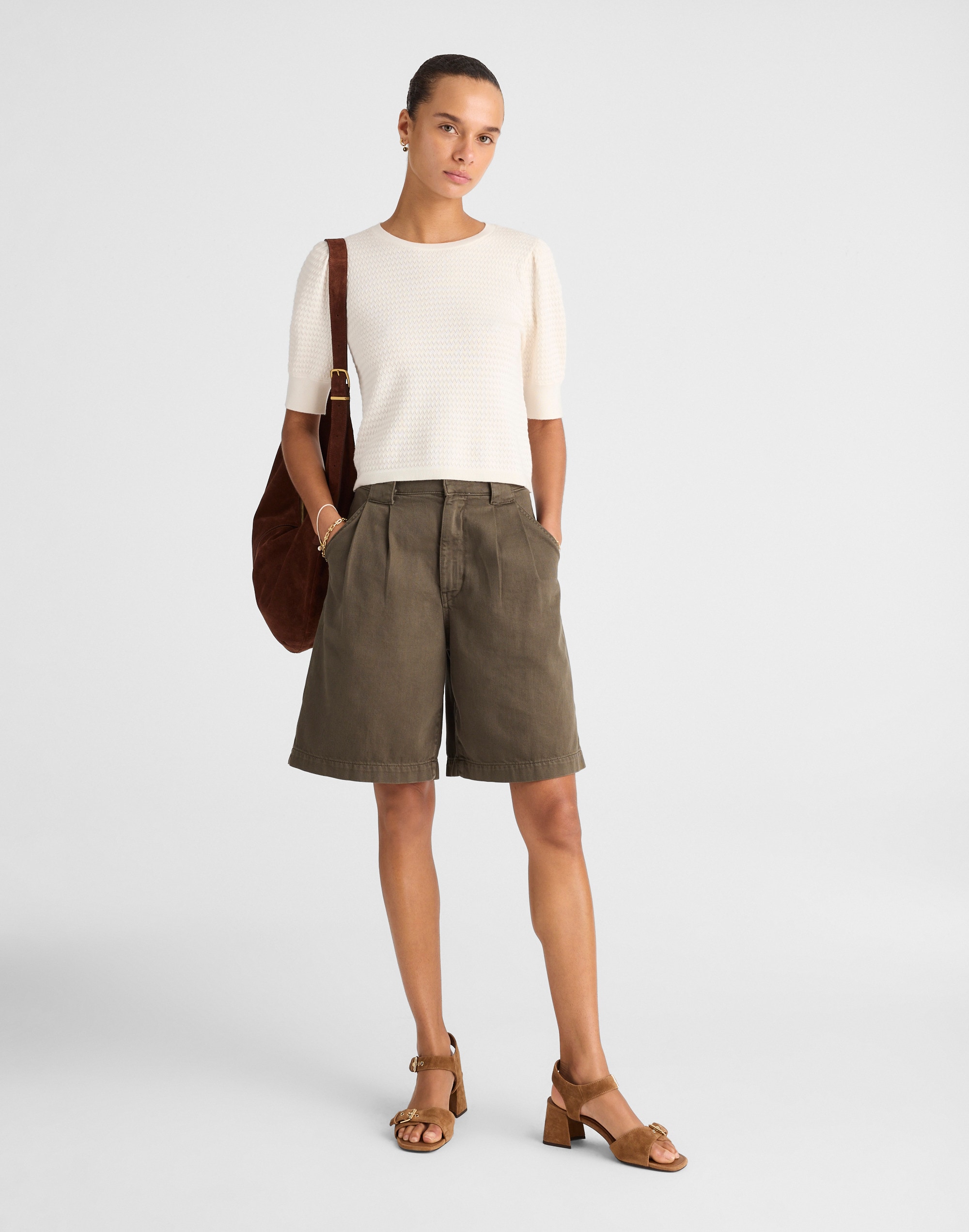 Merino Wool-Silk Blend Puff-Sleeve Sweater Tee