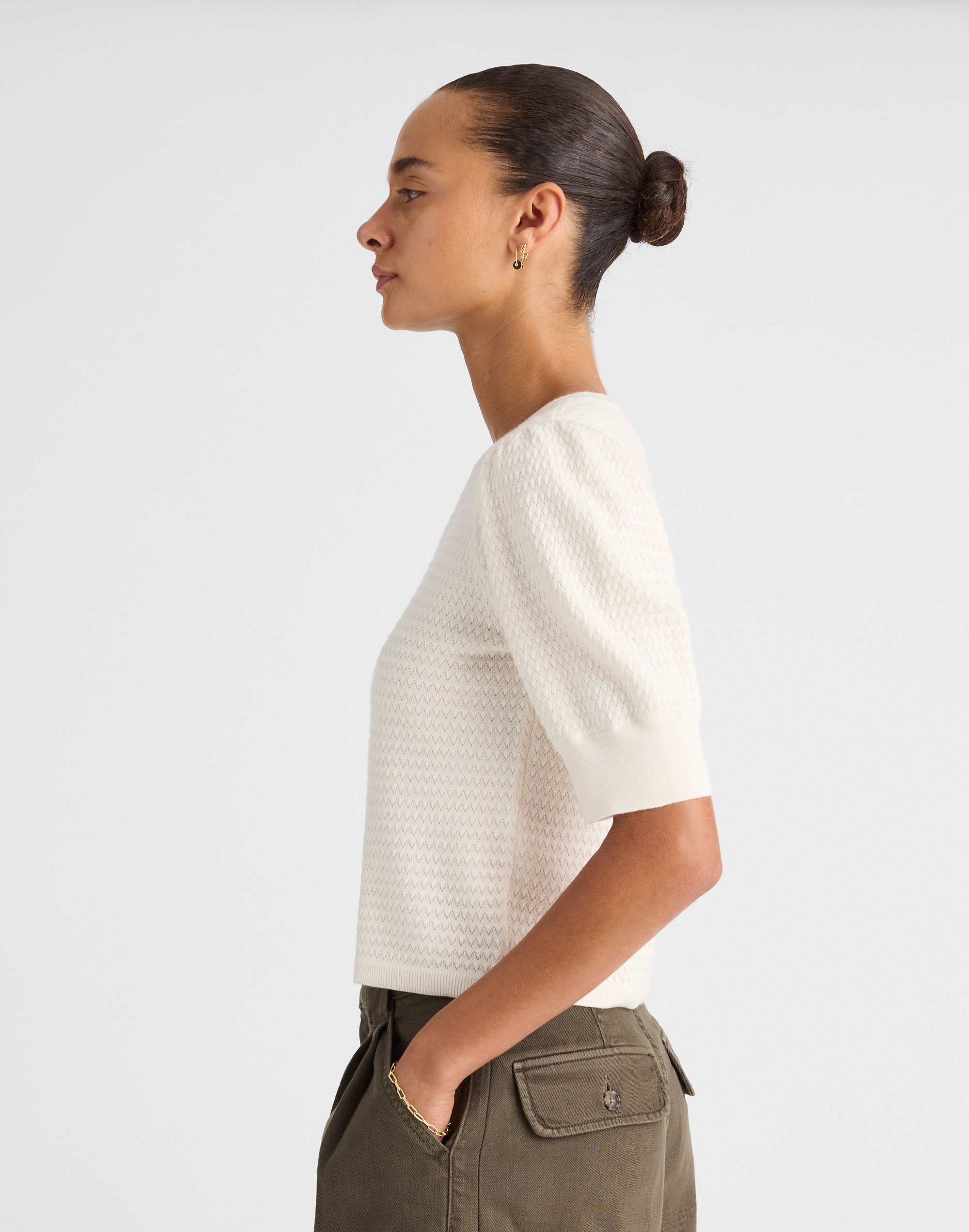 Merino Wool-Silk Blend Puff-Sleeve Sweater Tee