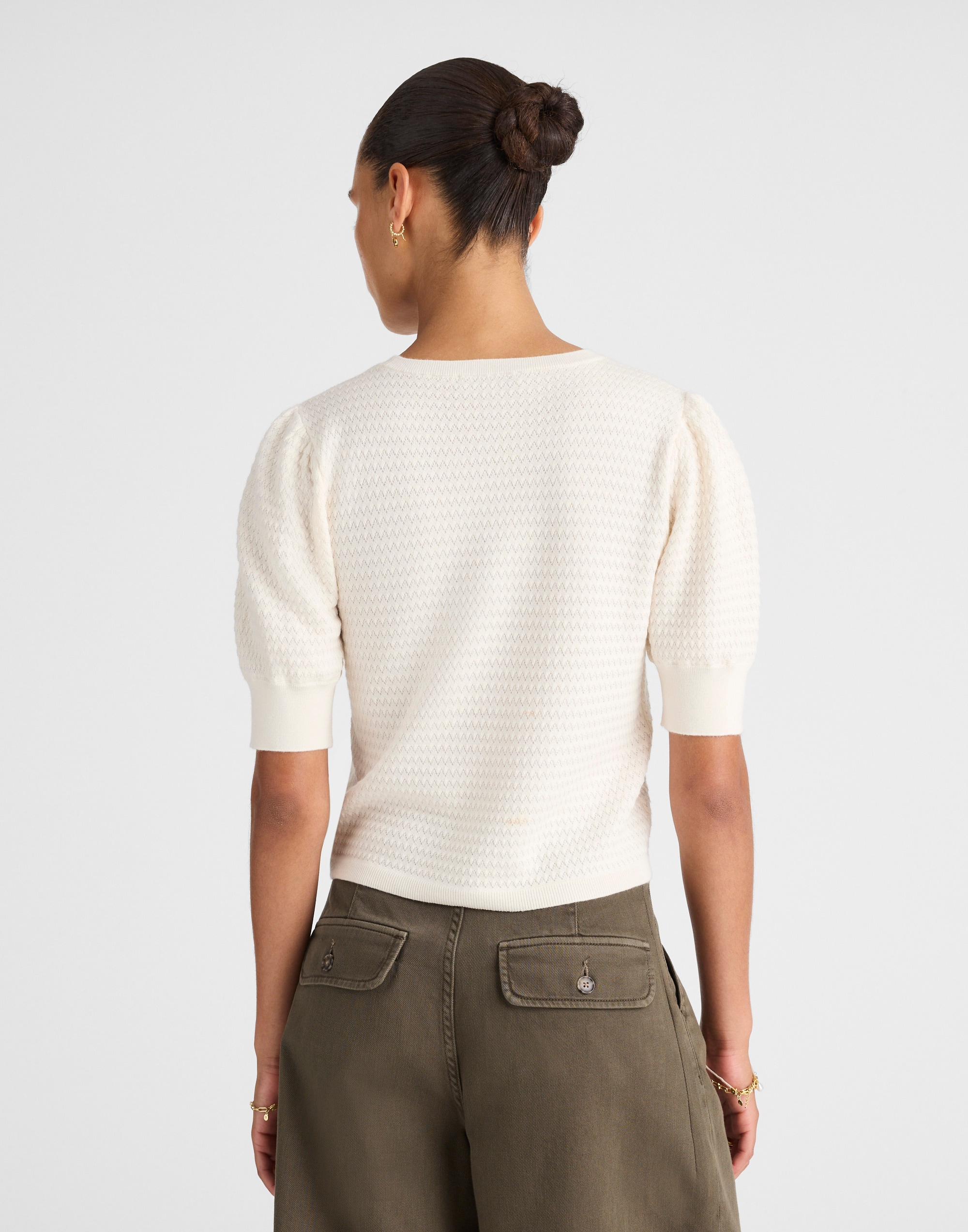 Merino Wool-Silk Blend Puff-Sleeve Sweater Tee