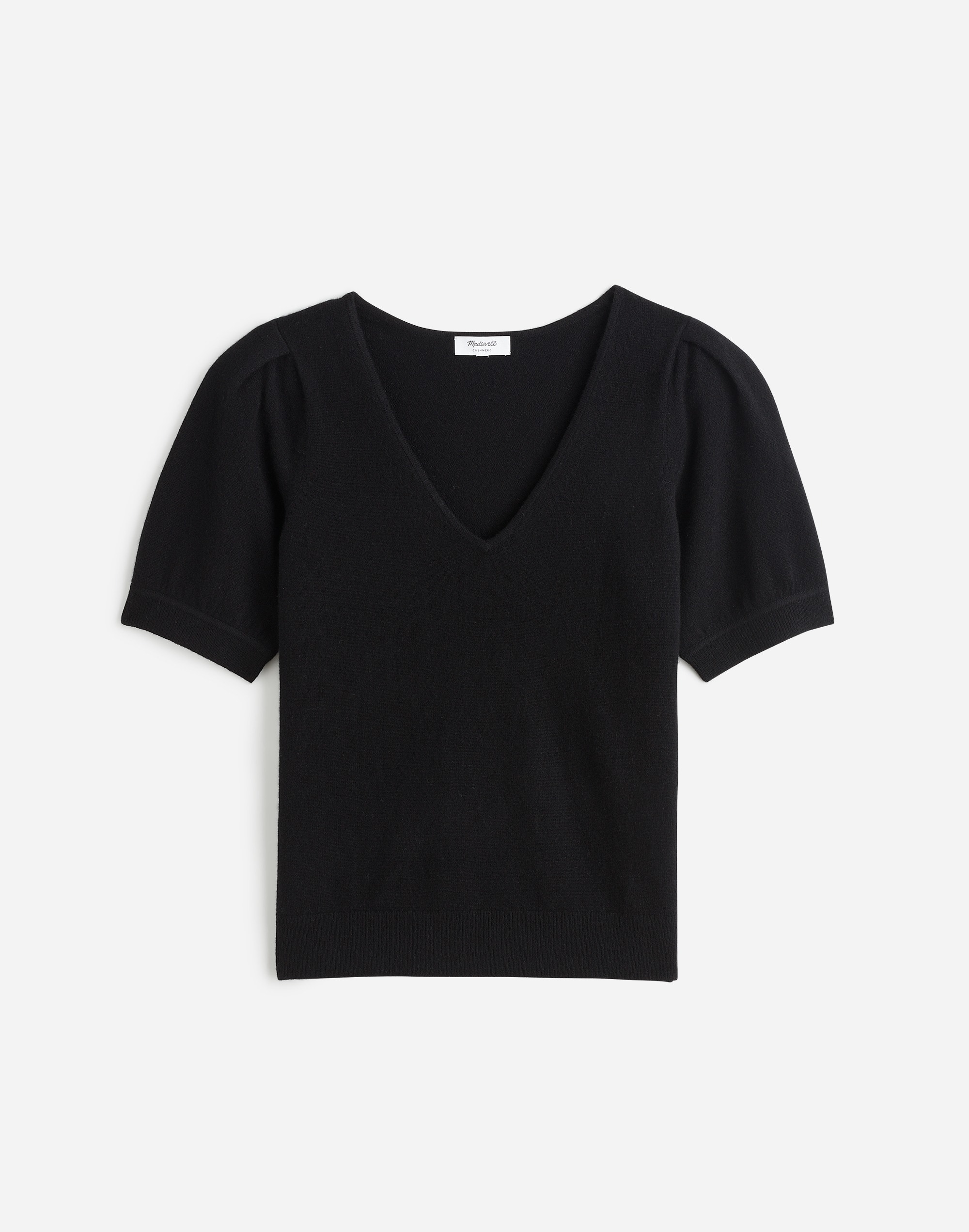 V-Neck Puff-Sleeve Sweater Tee in Cashmere
