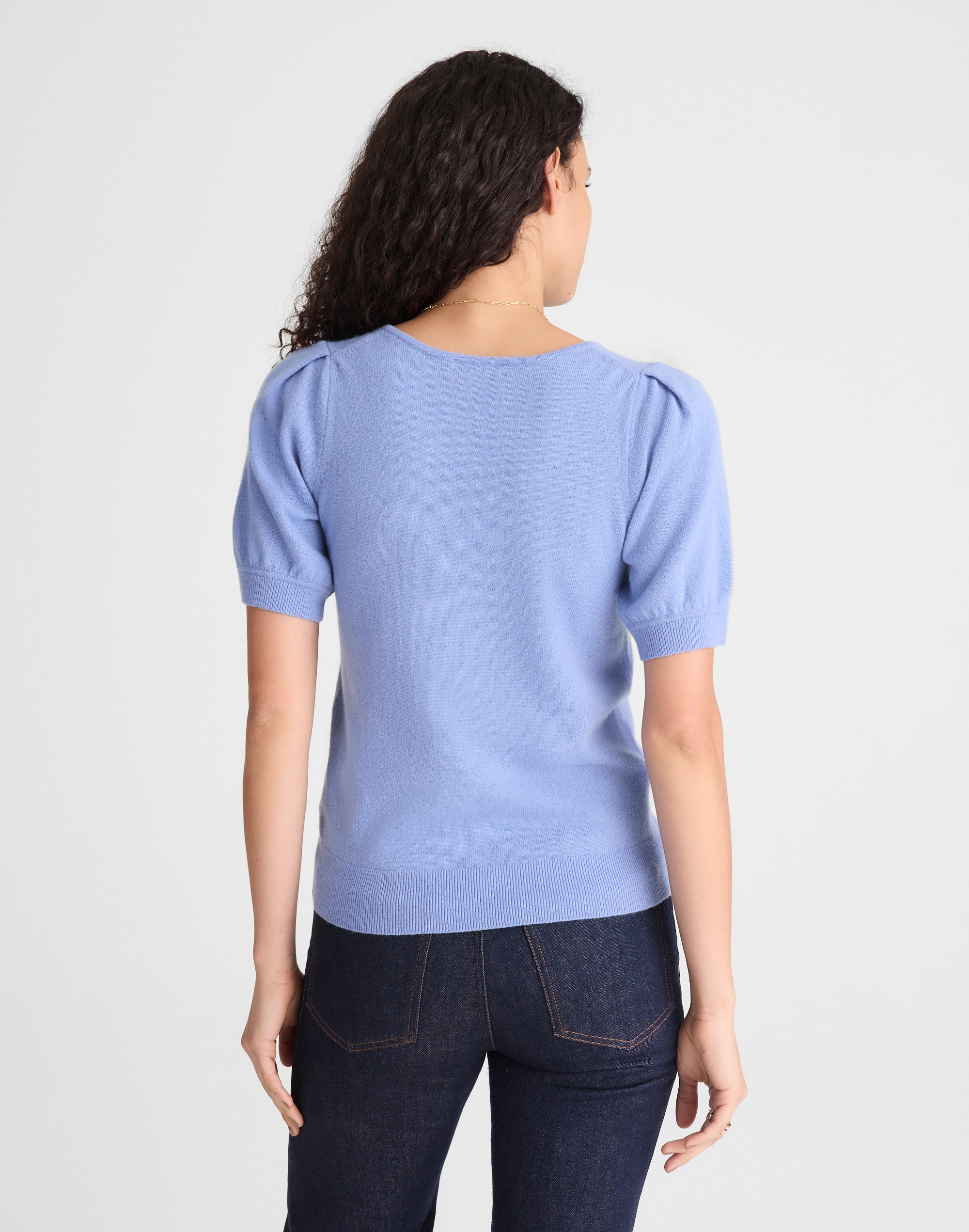 V-Neck Puff-Sleeve Sweater Tee in Cashmere