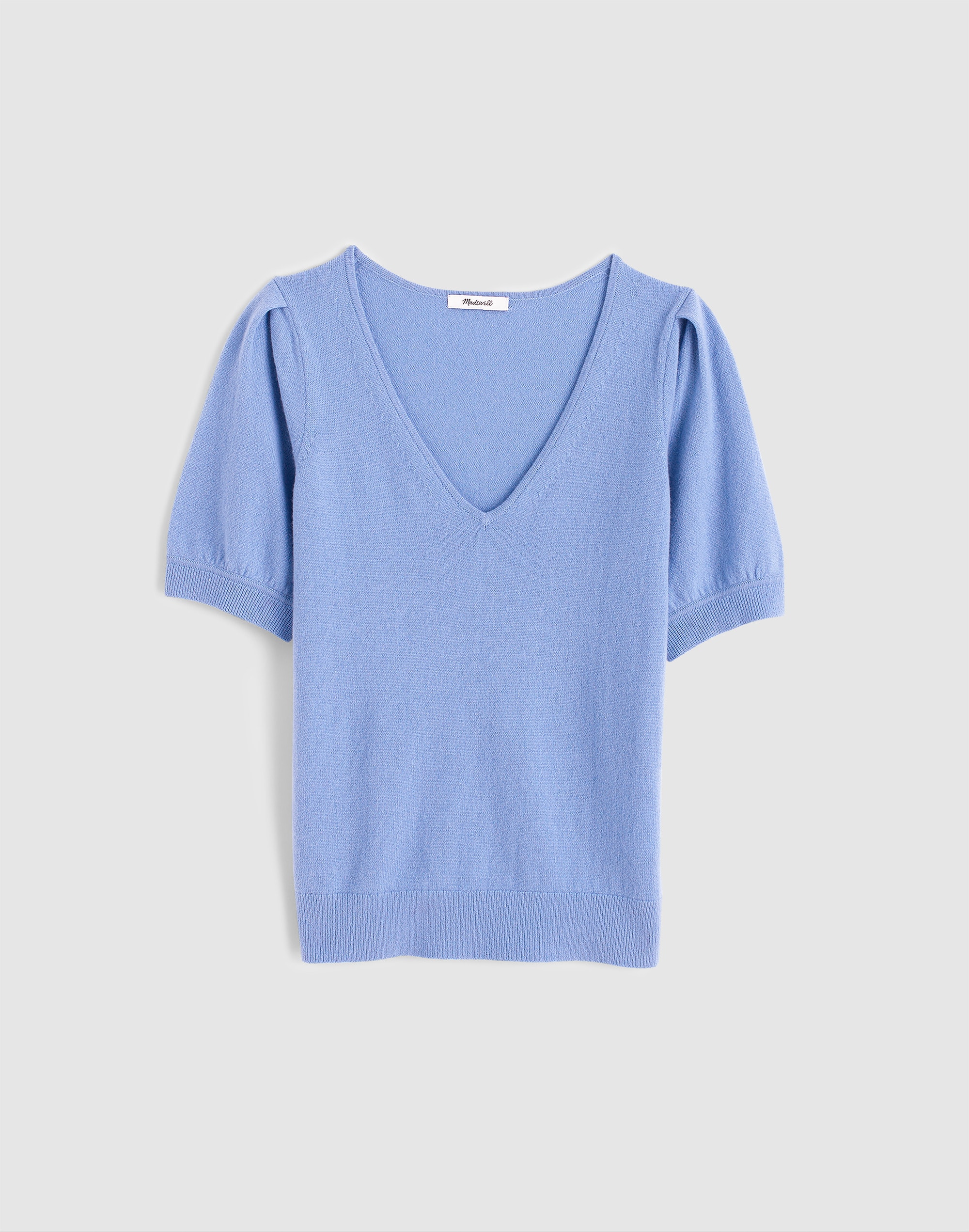 V-Neck Puff-Sleeve Sweater Tee in Cashmere
