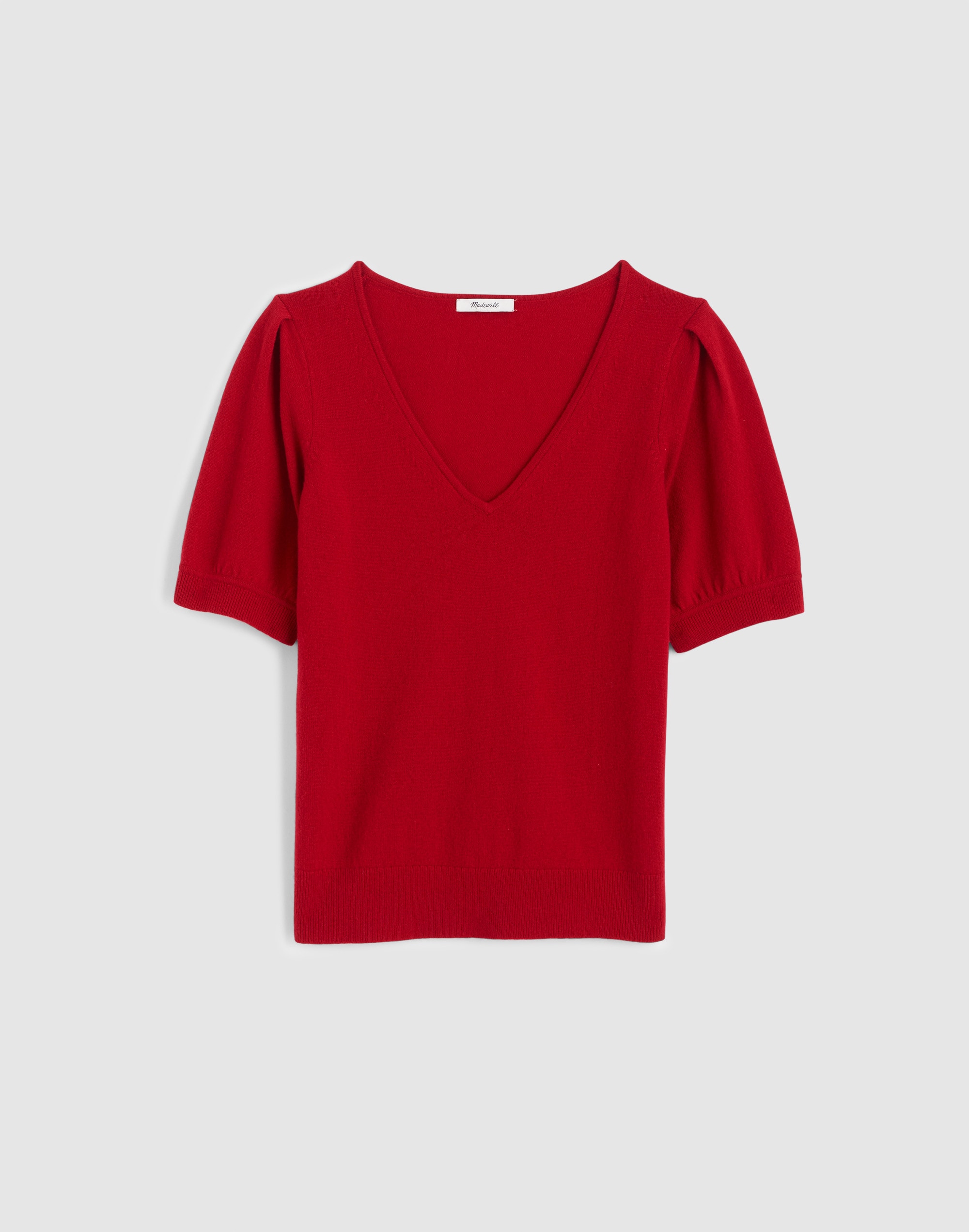 V-Neck Puff-Sleeve Sweater Tee Cashmere