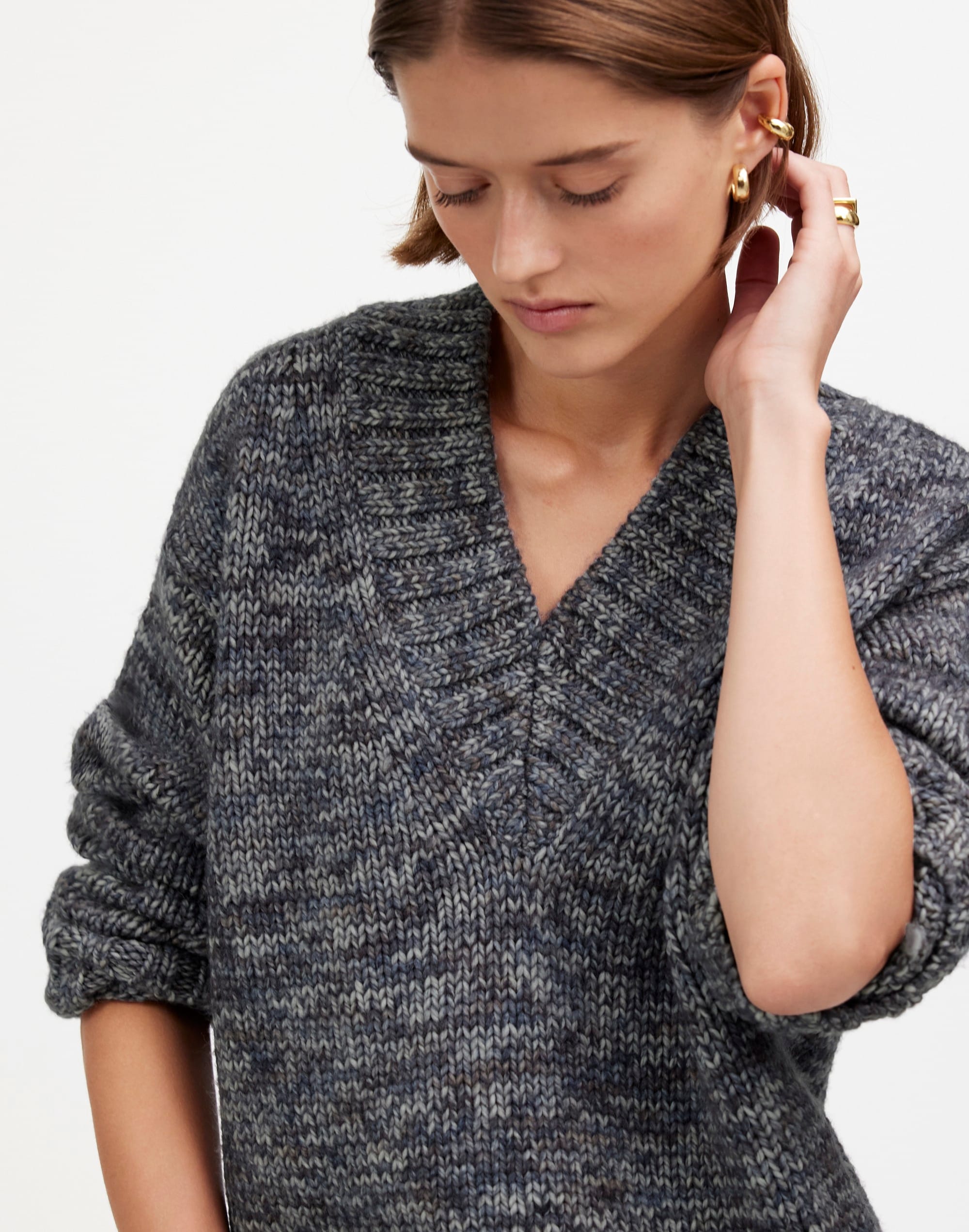 spray-dyed v-neck oversized sweater