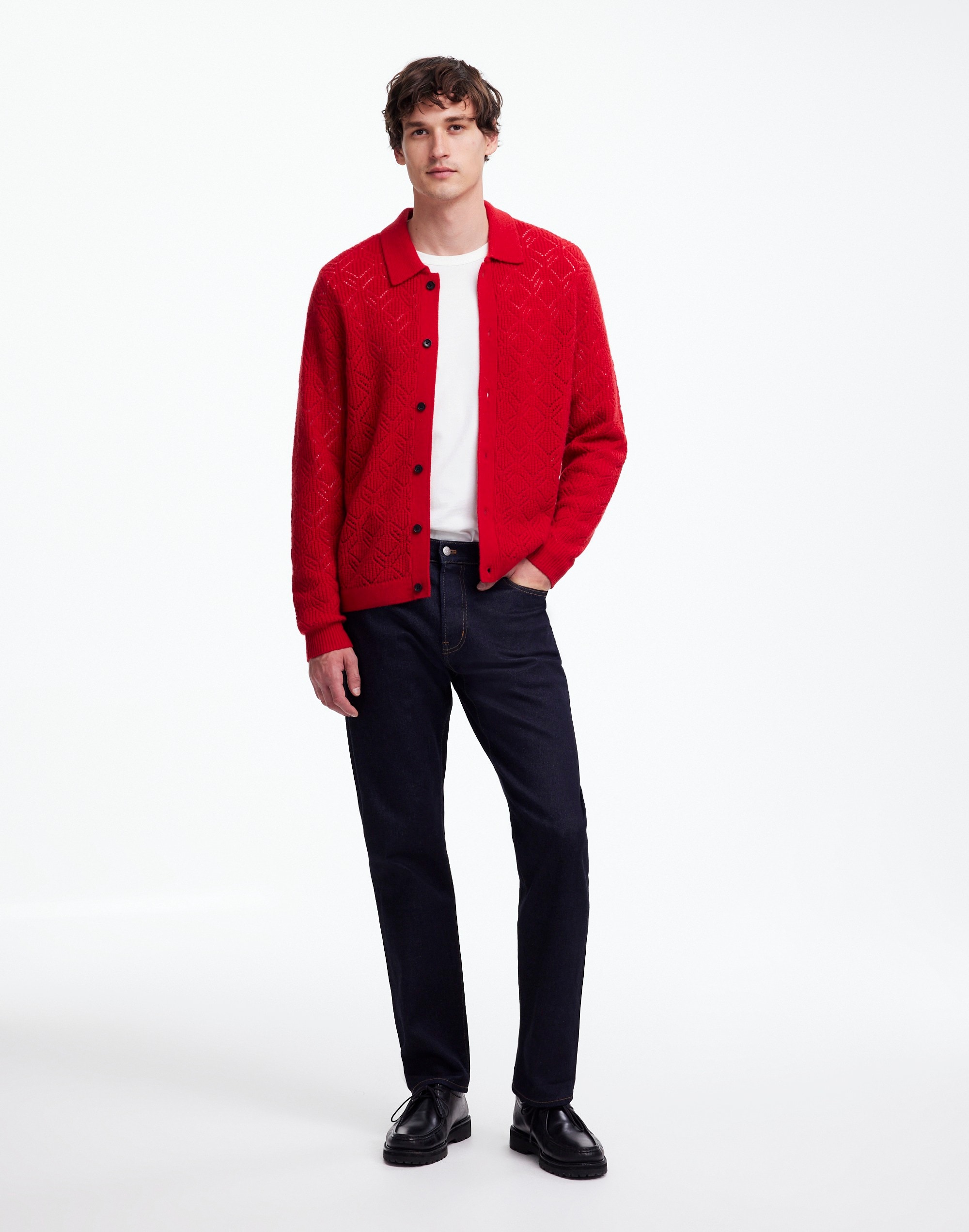 Diamond-Stitch Sweater Shirt in SoftWool