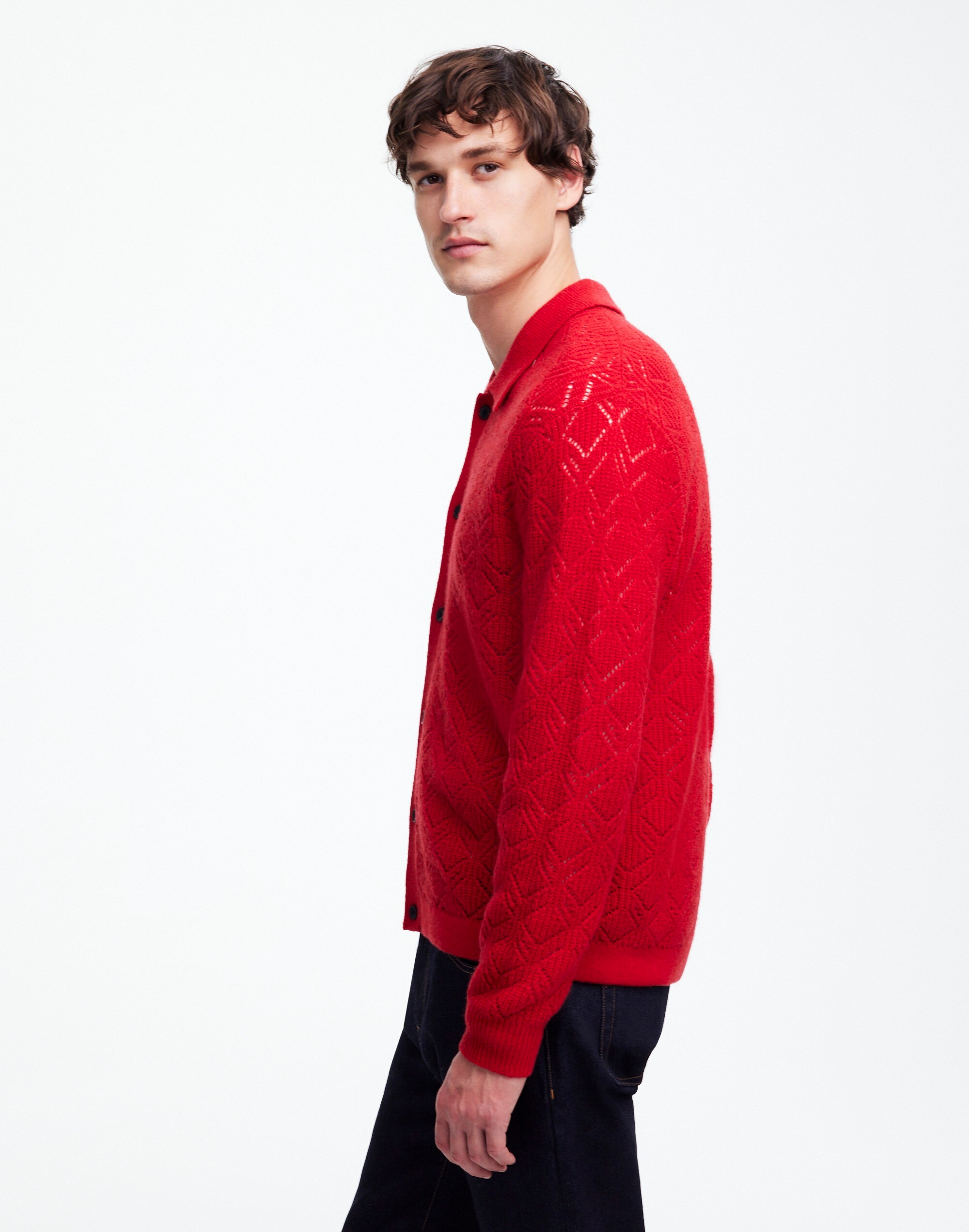 Diamond-Stitch Sweater Shirt in SoftWool