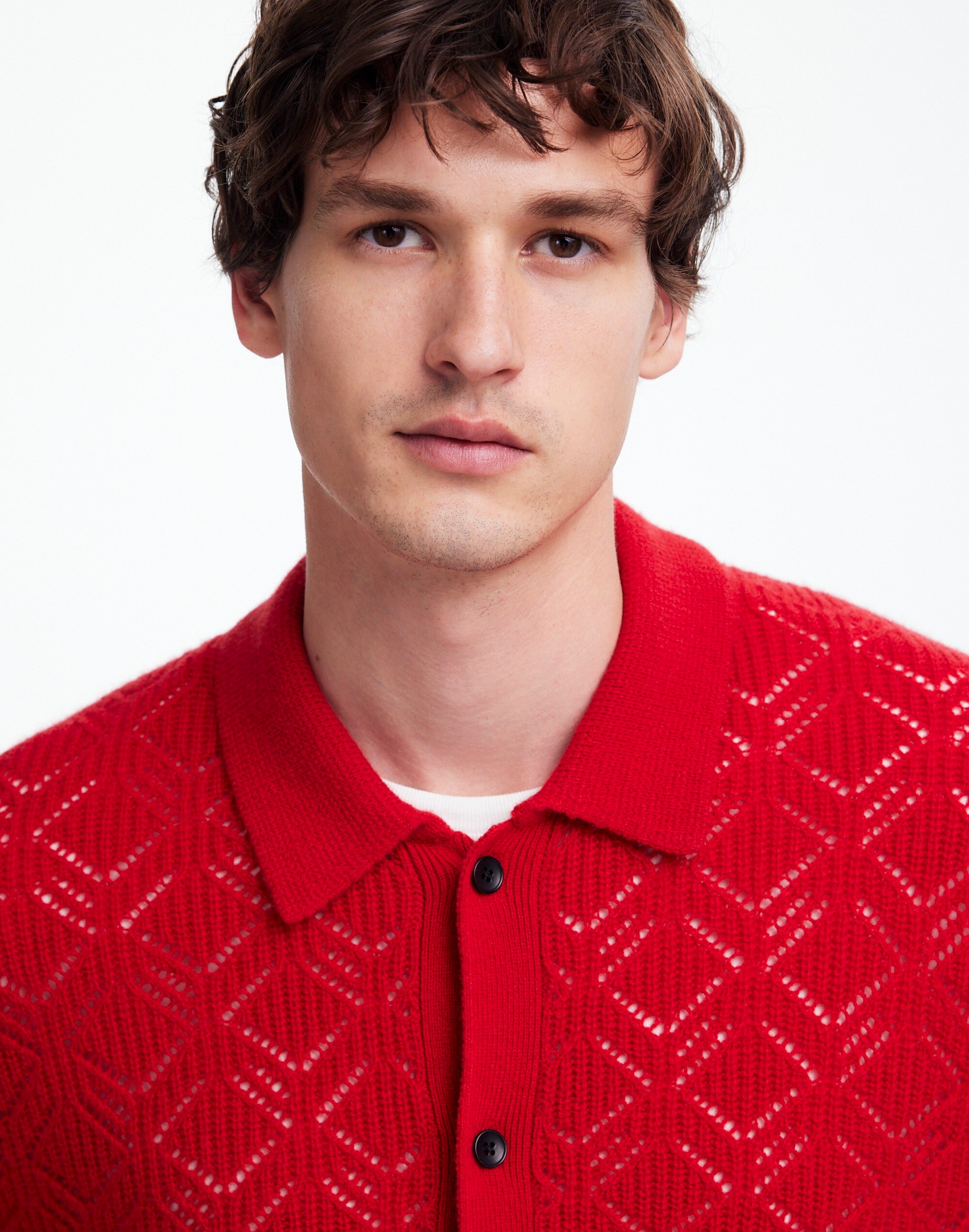 Diamond-Stitch Sweater Shirt in SoftWool
