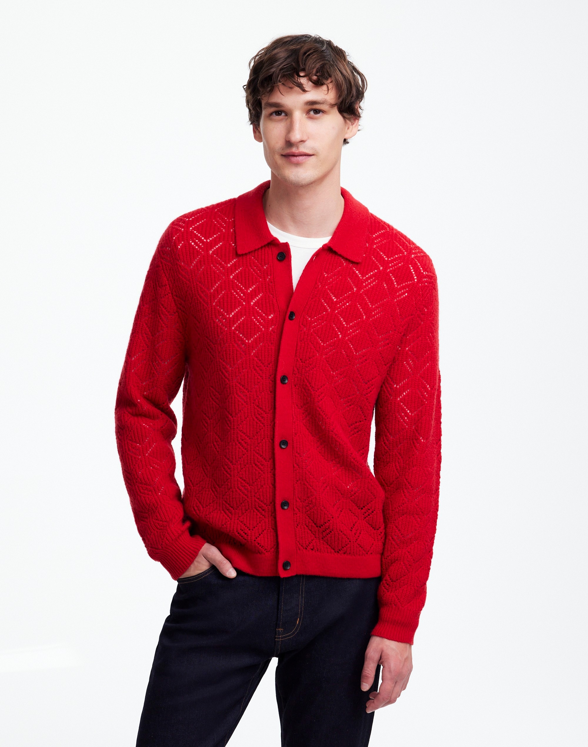 Diamond-Stitch Sweater Shirt in SoftWool