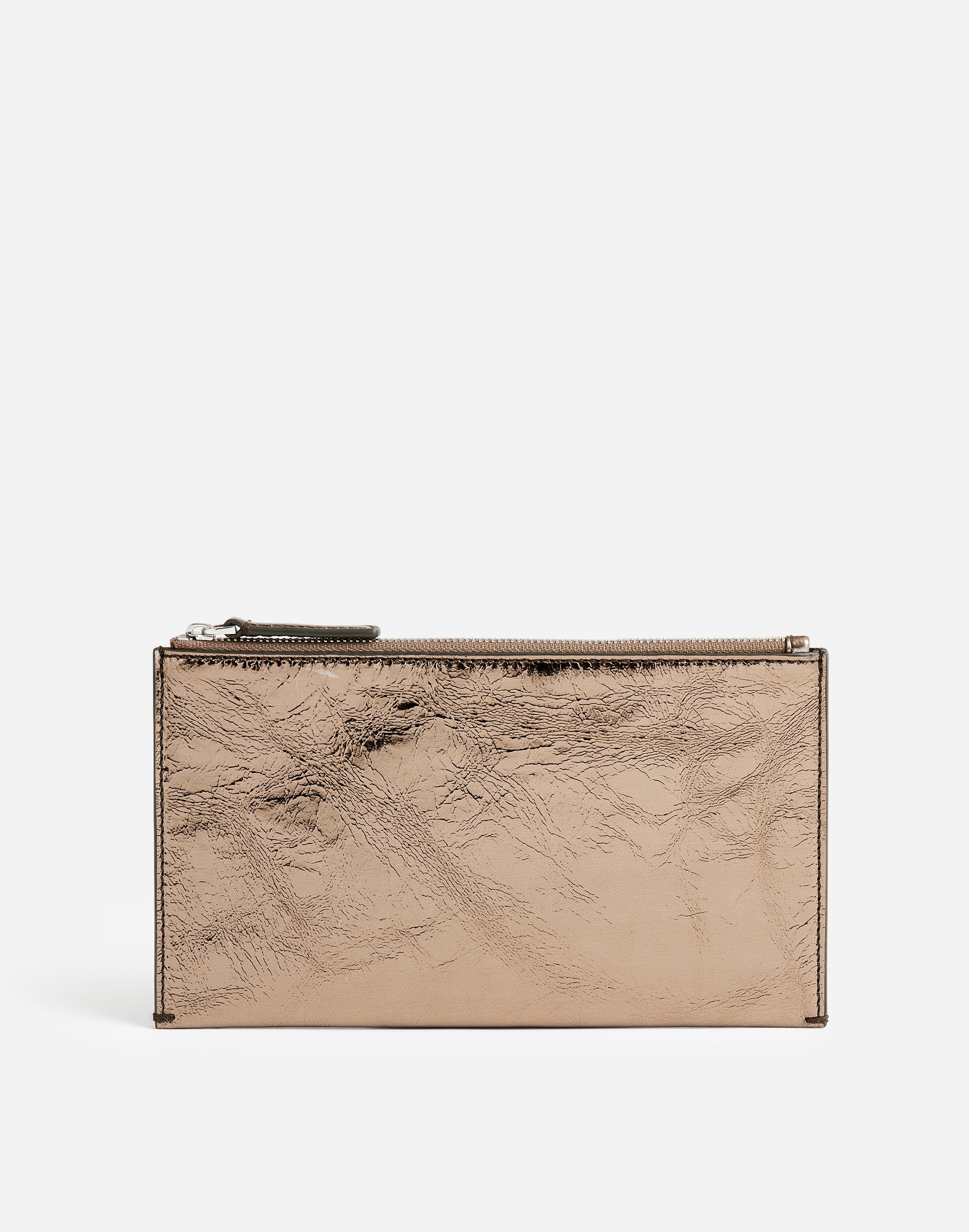 the pouch clutch in metallic leather