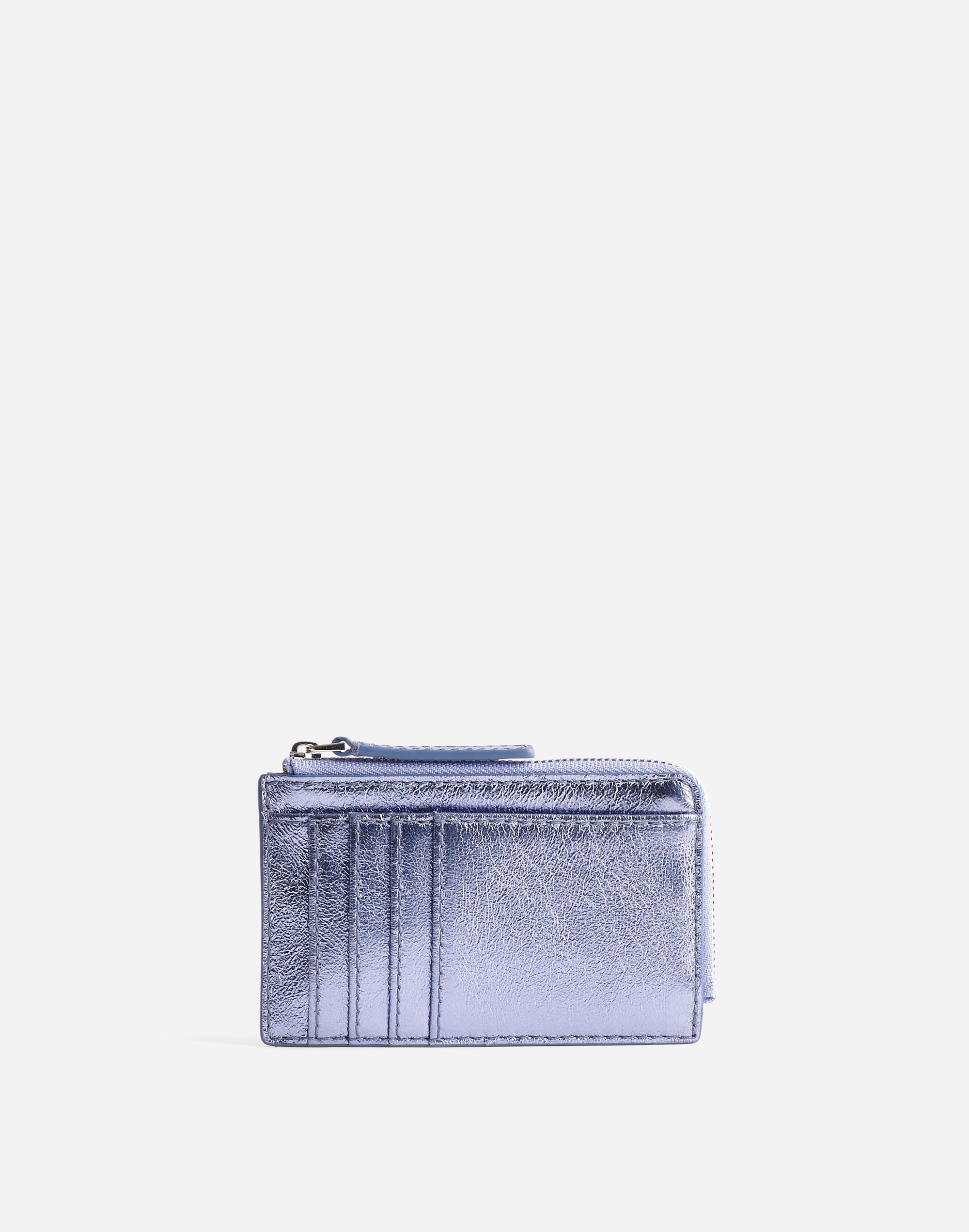 the zip card case wallet in crinkled metallic leather