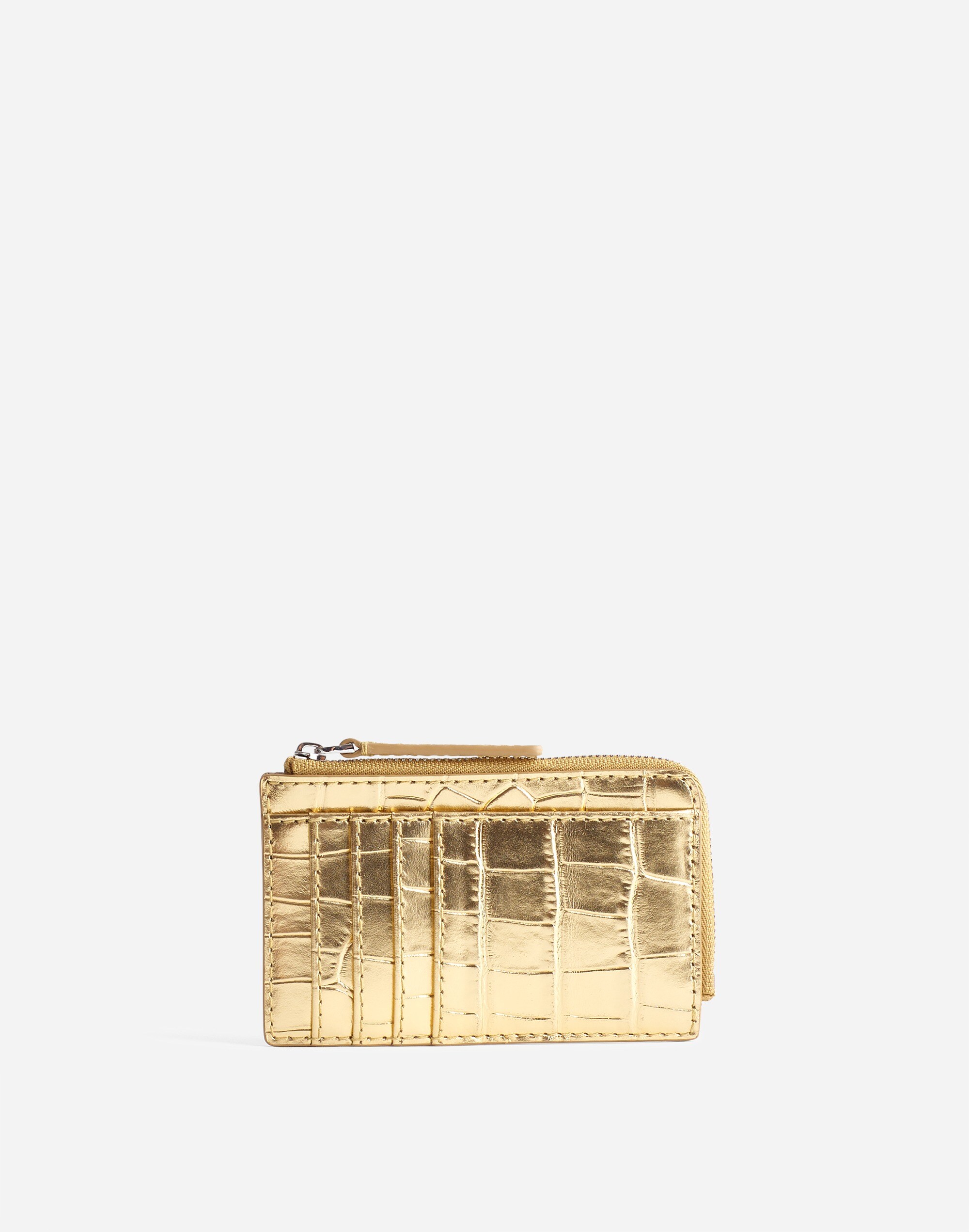 the zip card case wallet in croc-stamped leather