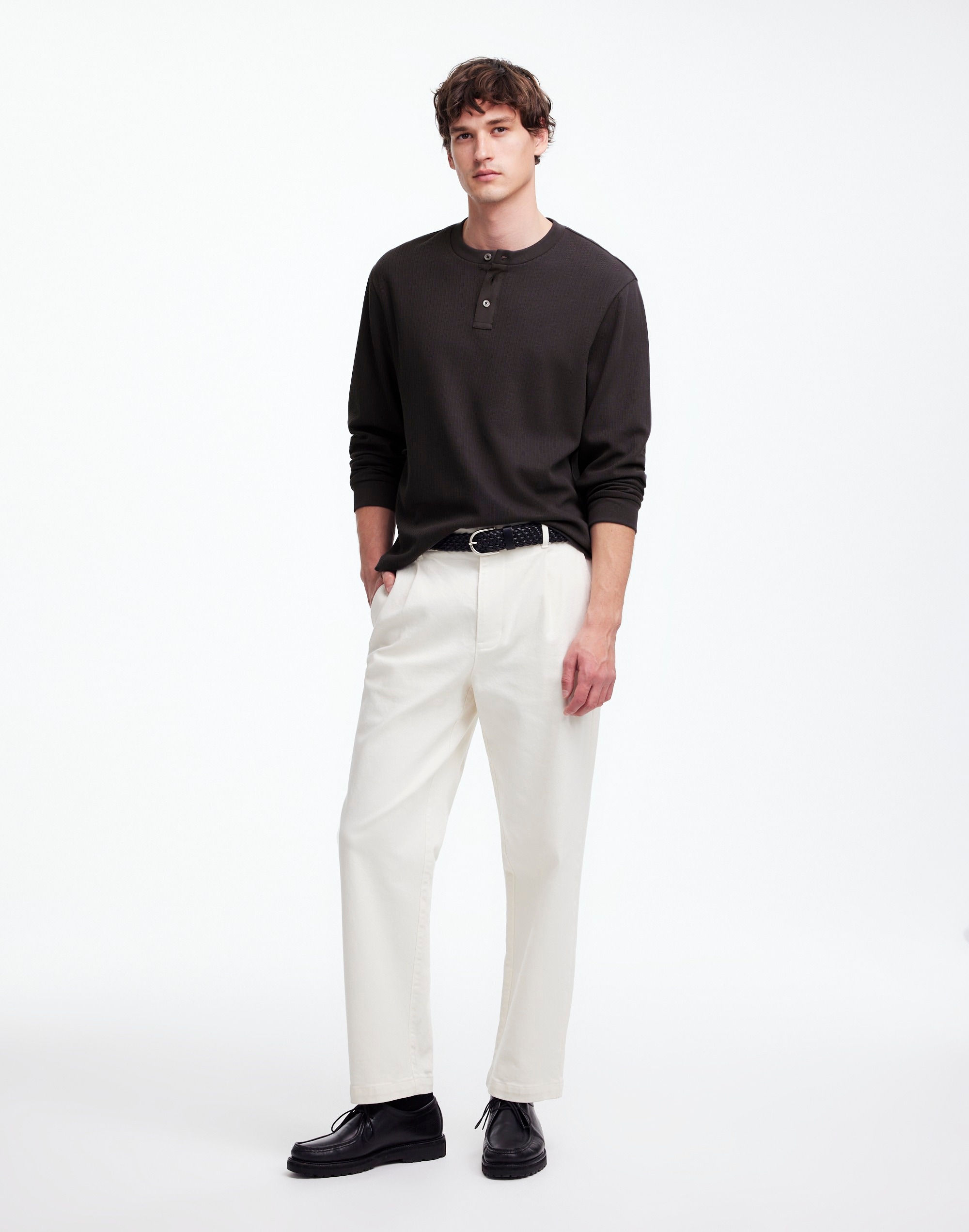 Textured Long-Sleeve Henley Tee