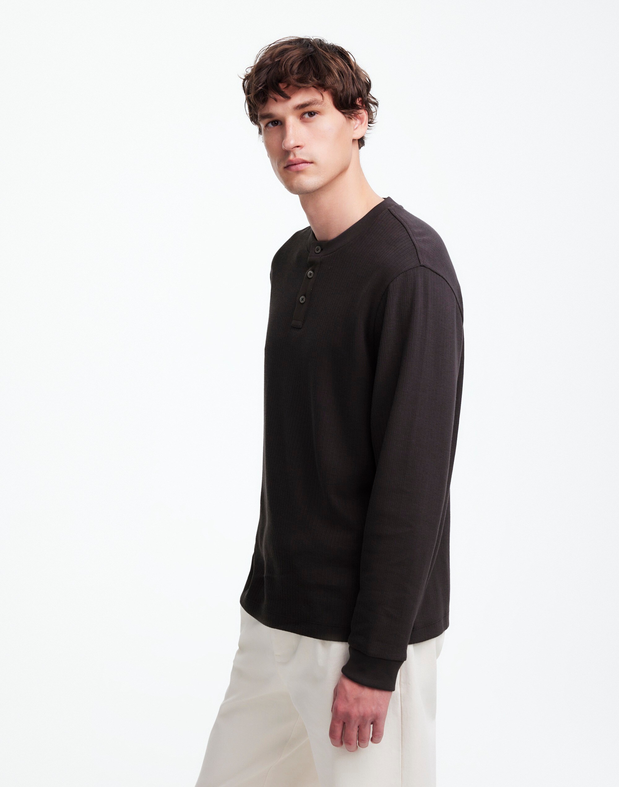 Textured Long-Sleeve Henley Tee
