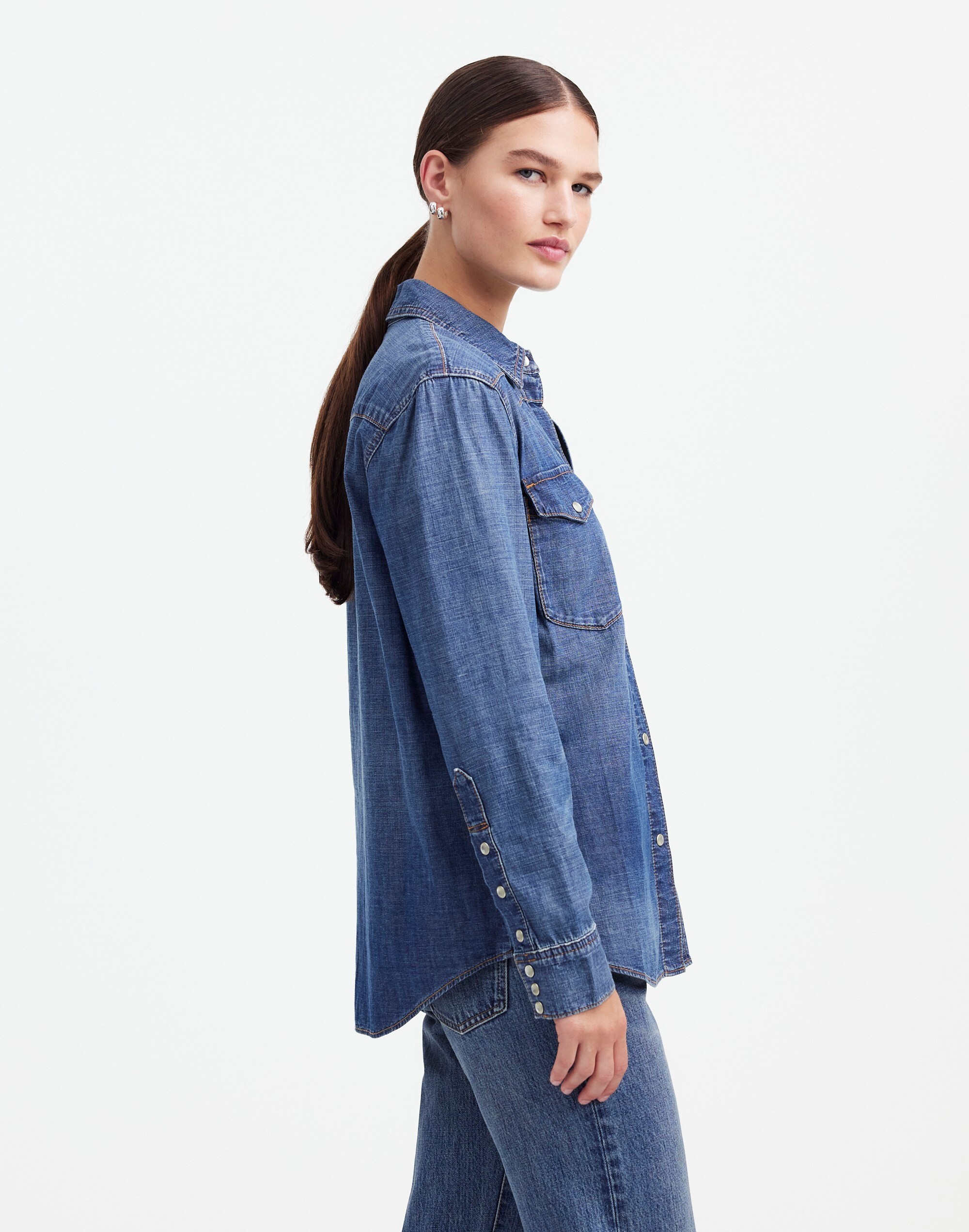 Alexa Chung for Madewell Denim Western Shirt in Vintage Wash